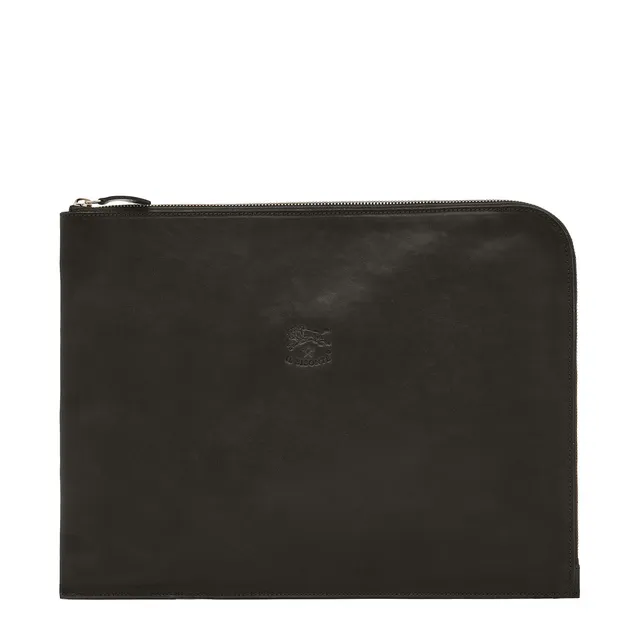 Il Bisonte Dokumentenmappe schwarz Vollleder Zip