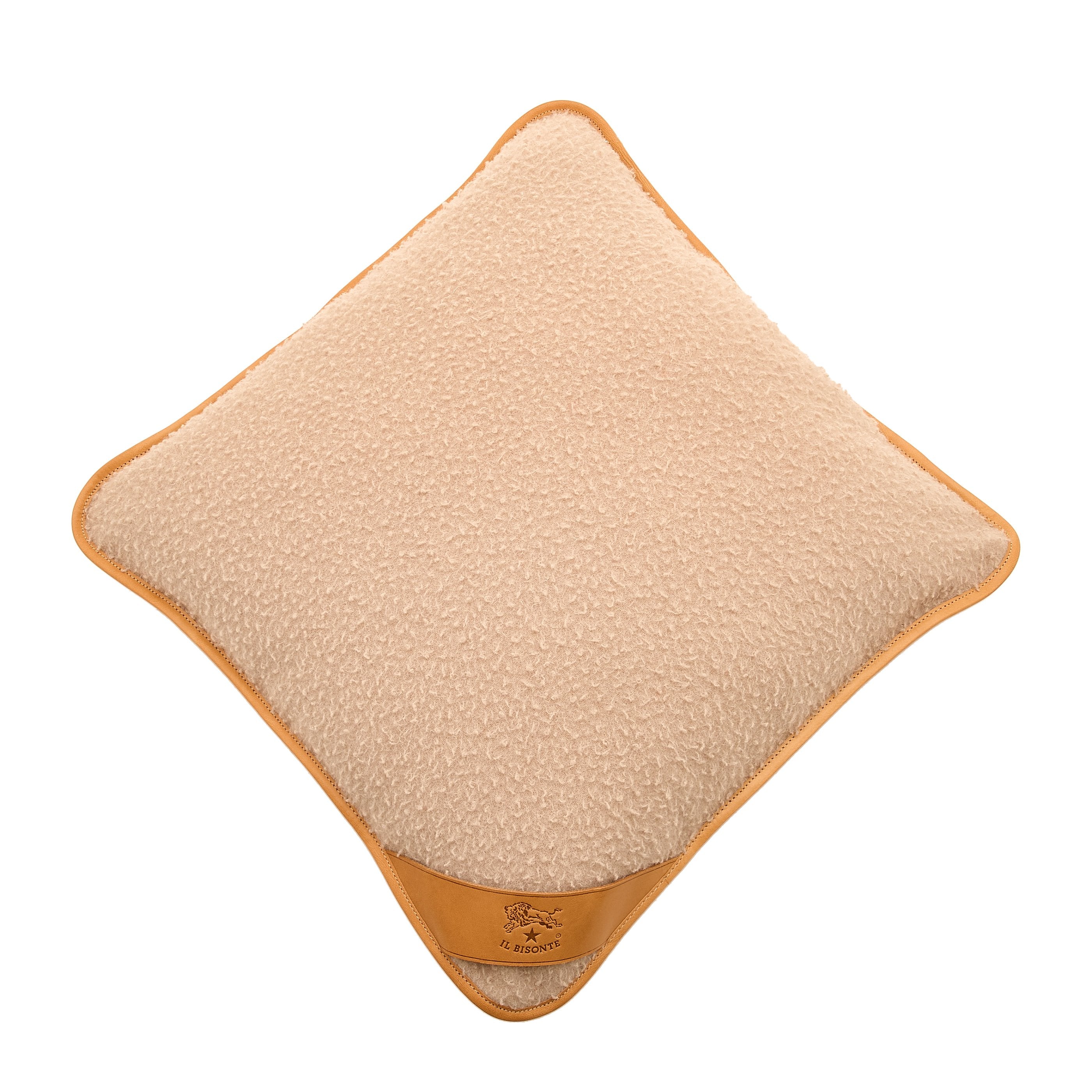 Il Bisonte Home Kissen Wolle beige Lederdetails
