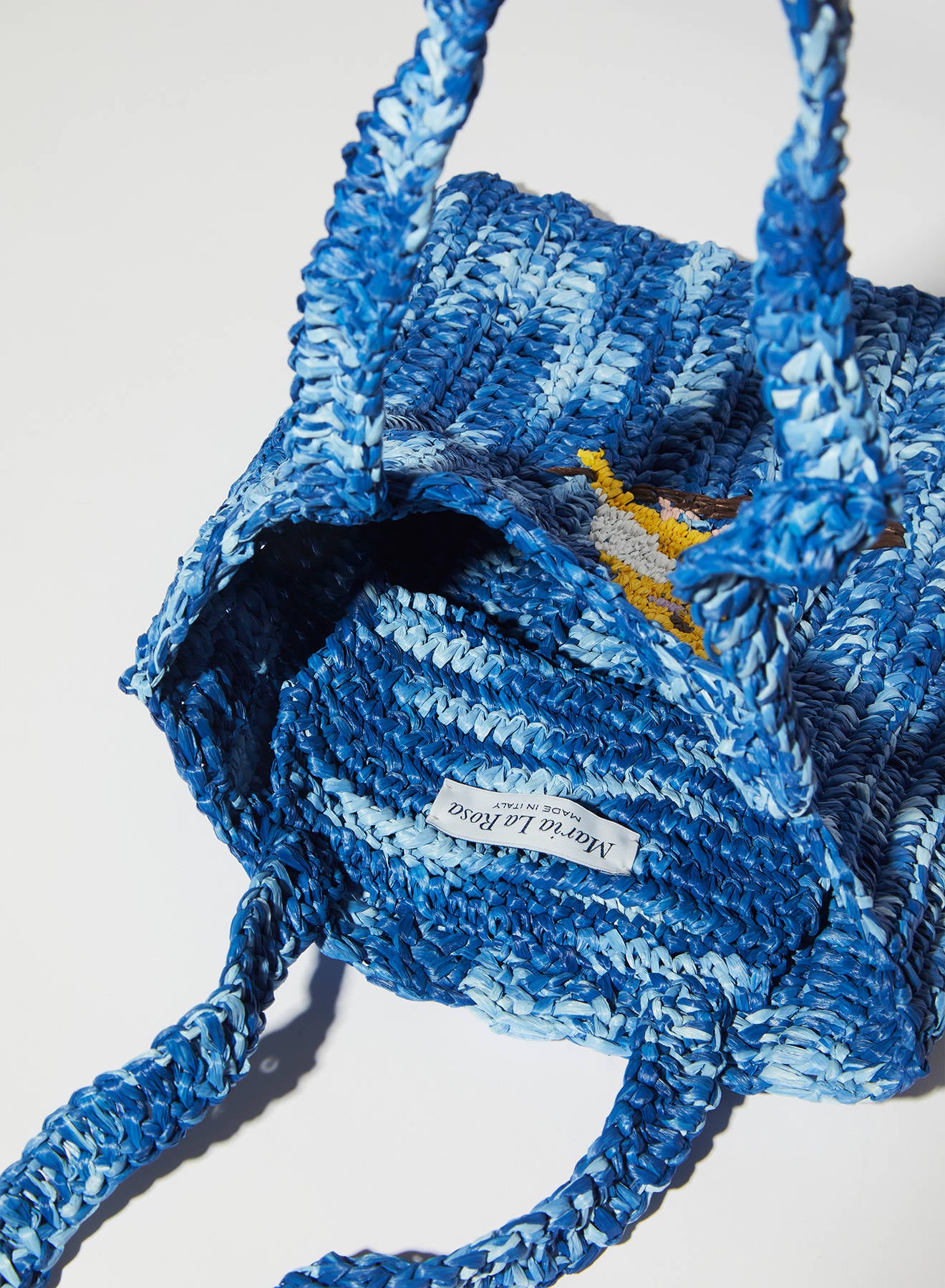 Maria la Rosa Little Bird Tote Jeansblau Raffia