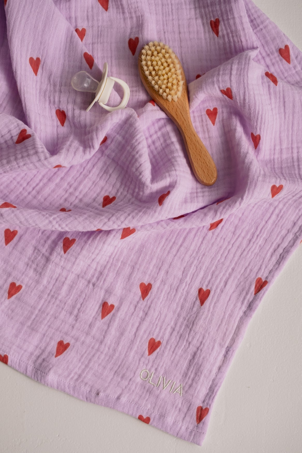 Studio Noos Swaddle Print Large Mulltuch Purple Hearts