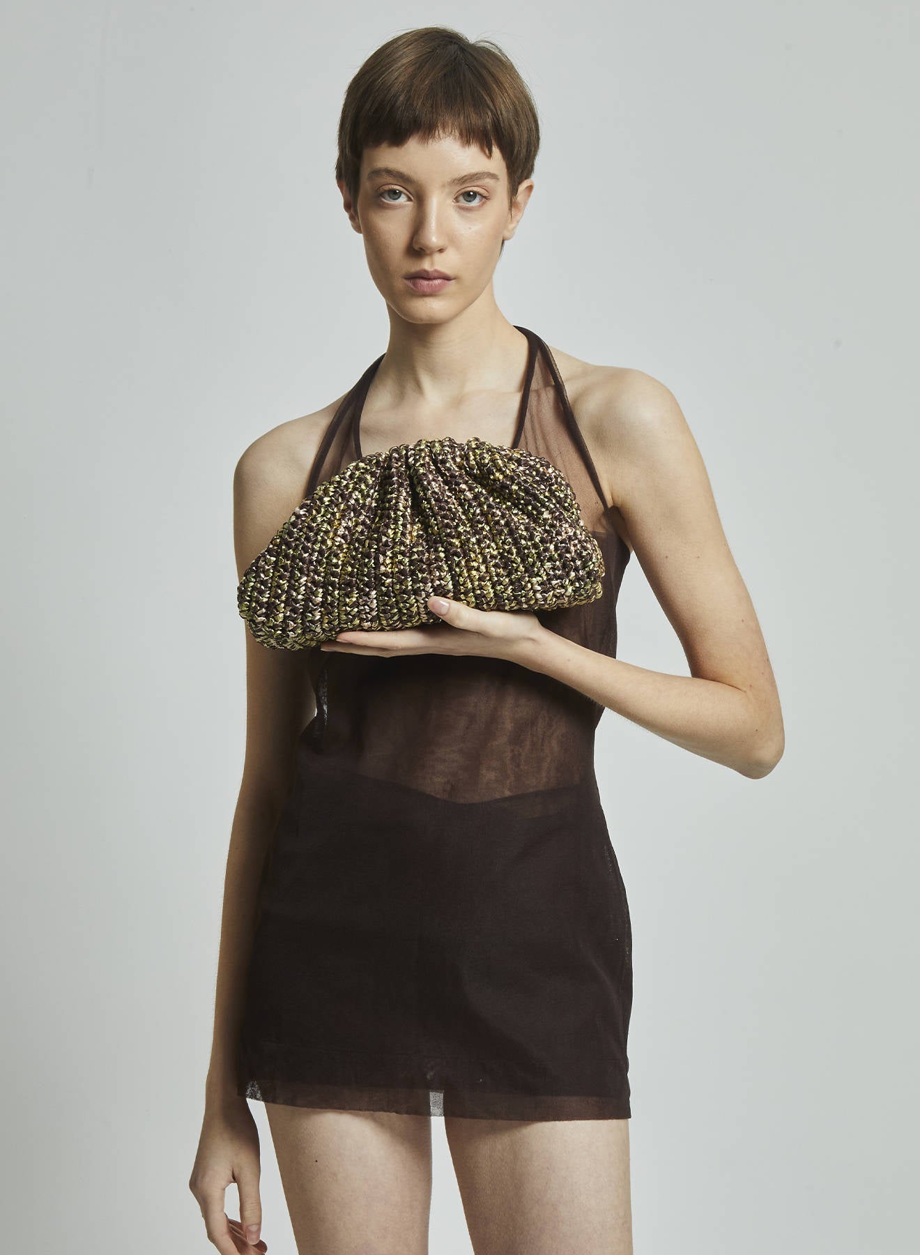 Maria la Rosa Earth Crochet Clutch Blau Raffia