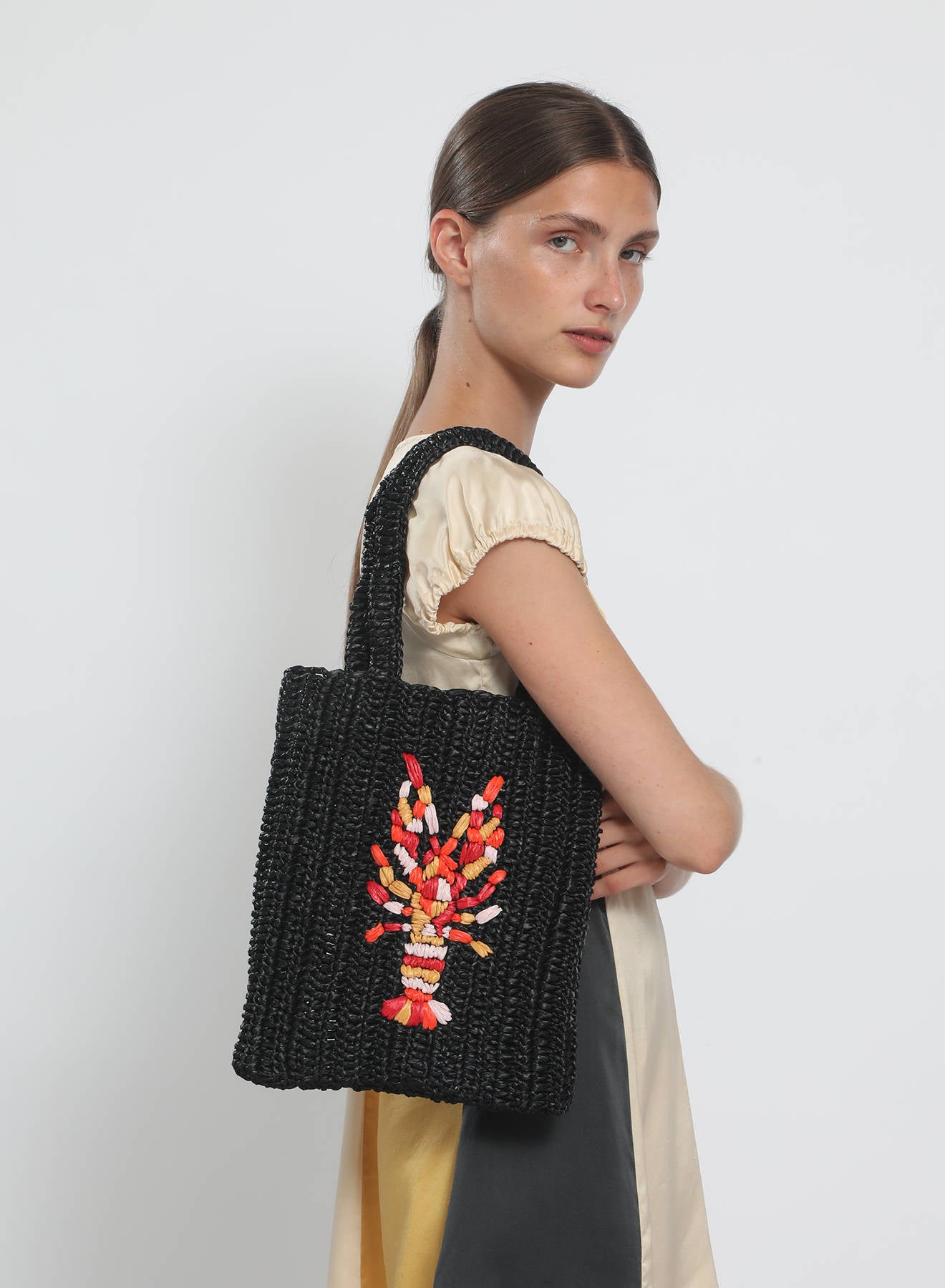 Maria la Rosa Lobster WBS26.20 Tote Schwarz Raffia