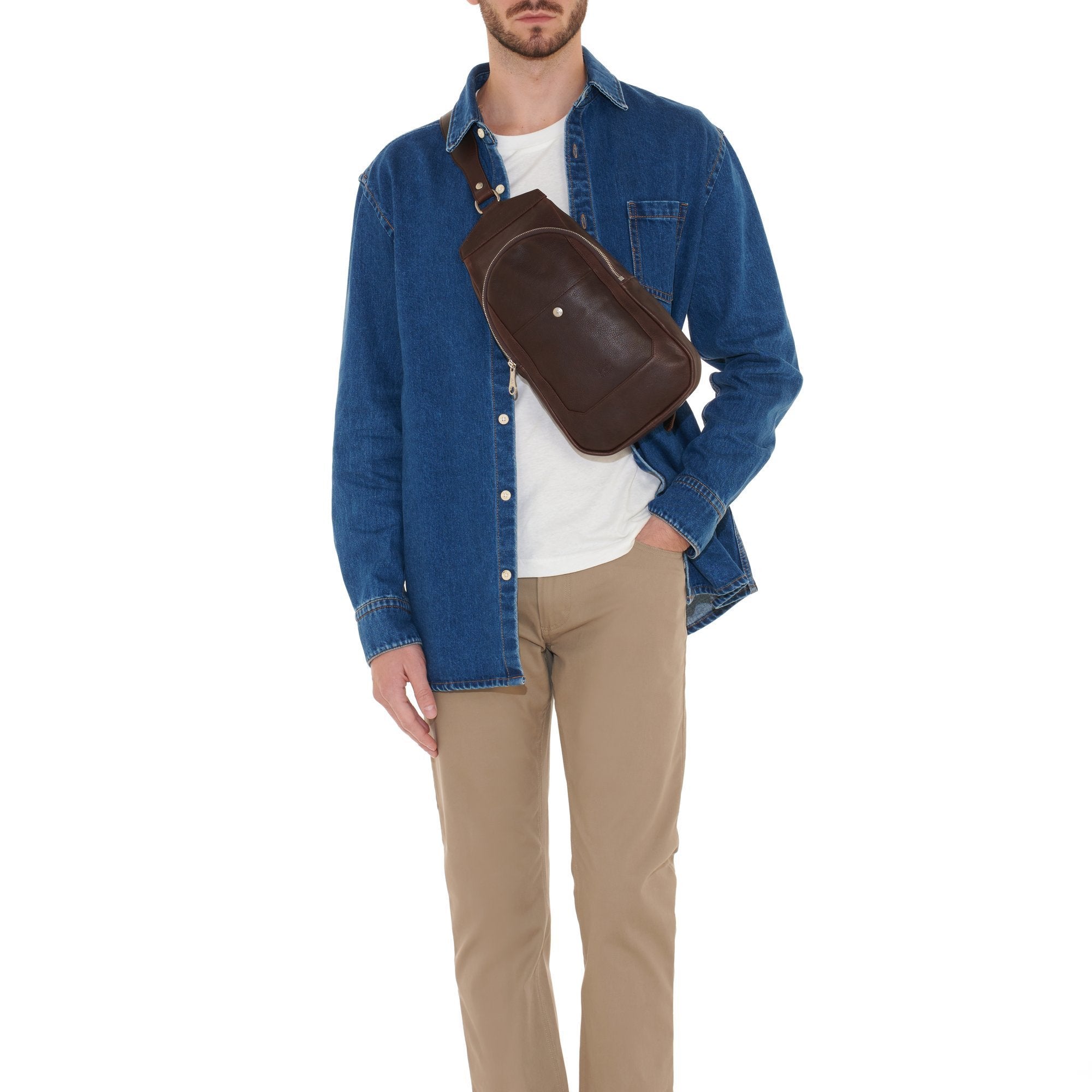 Il Bisonte Cosimo Sling-Rucksack Herren Leder kaffee