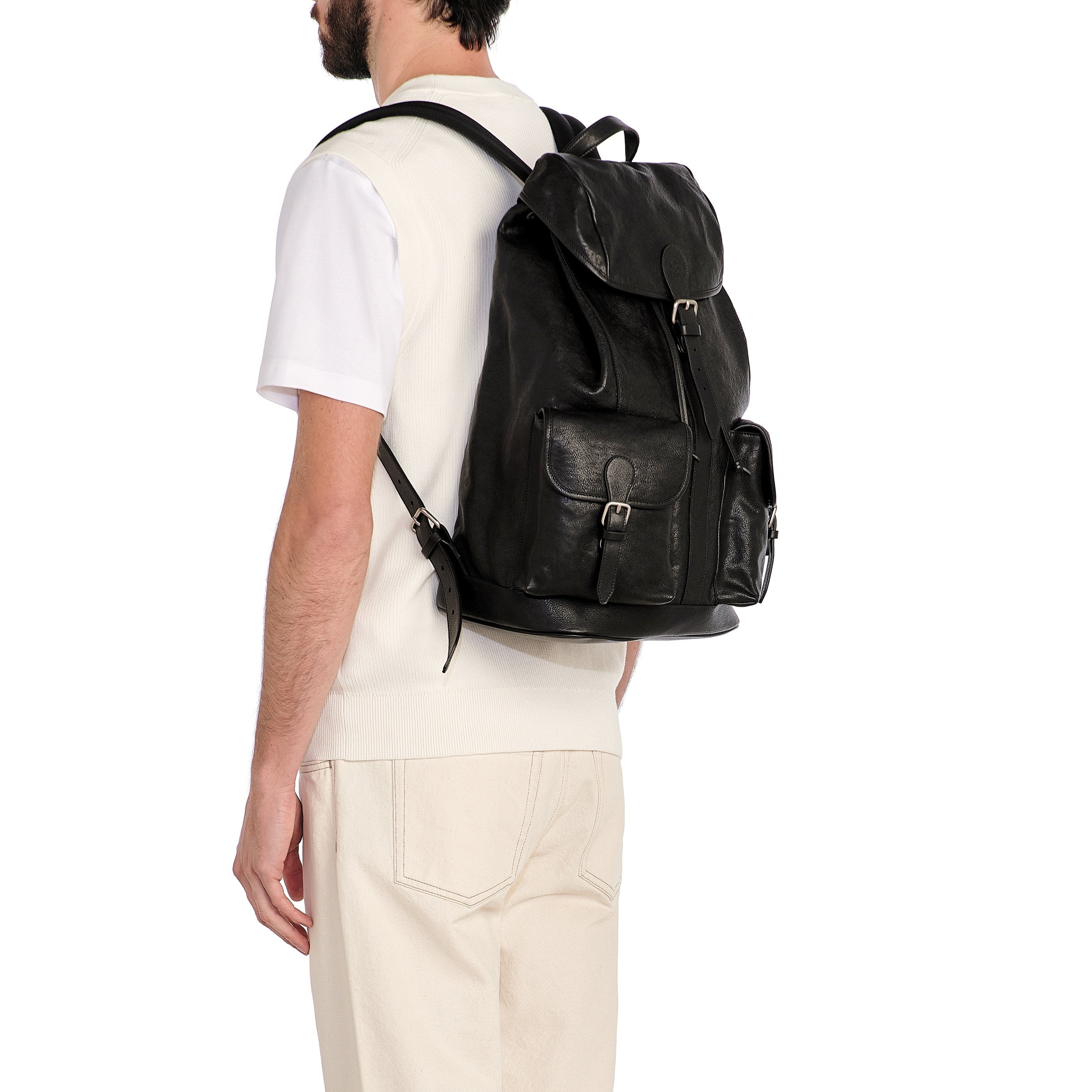 Il Bisonte 1990 Rucksack Herren Schwarz Vintageleder