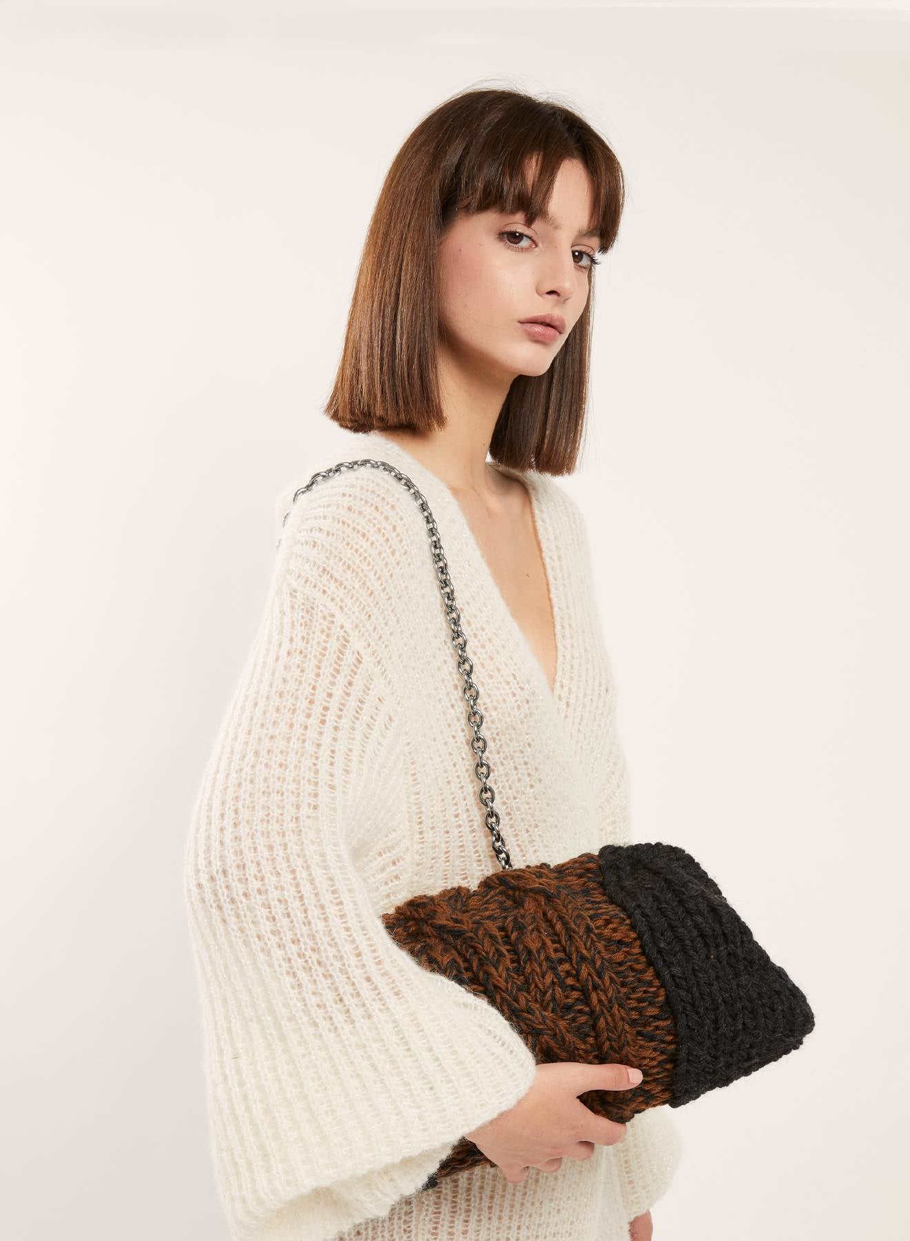 Maria la Rosa Dado Tricot Bag Tasche Grau Wolle