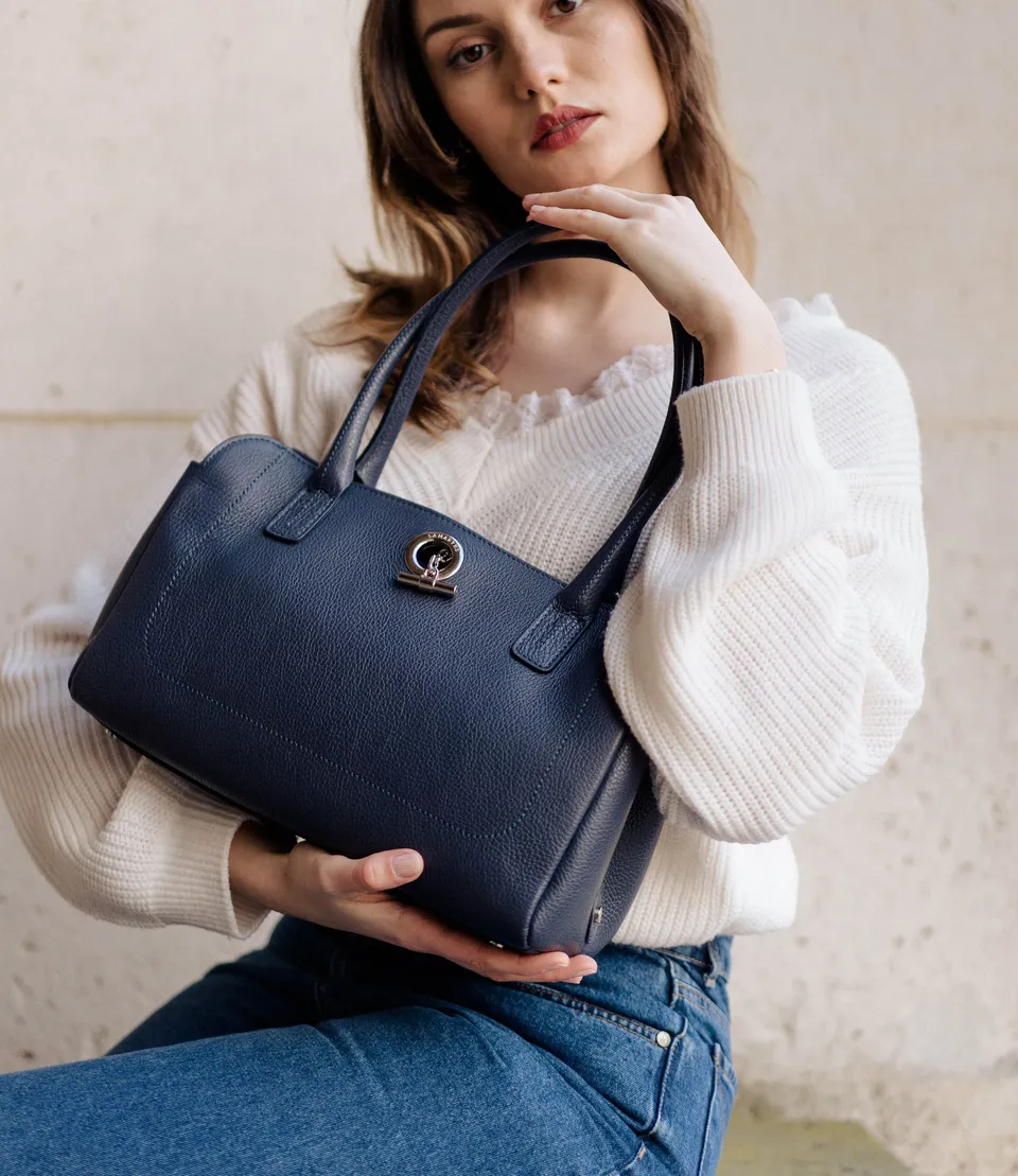 Lamarthe Paris Schultertasche Leder Navy Vollleder