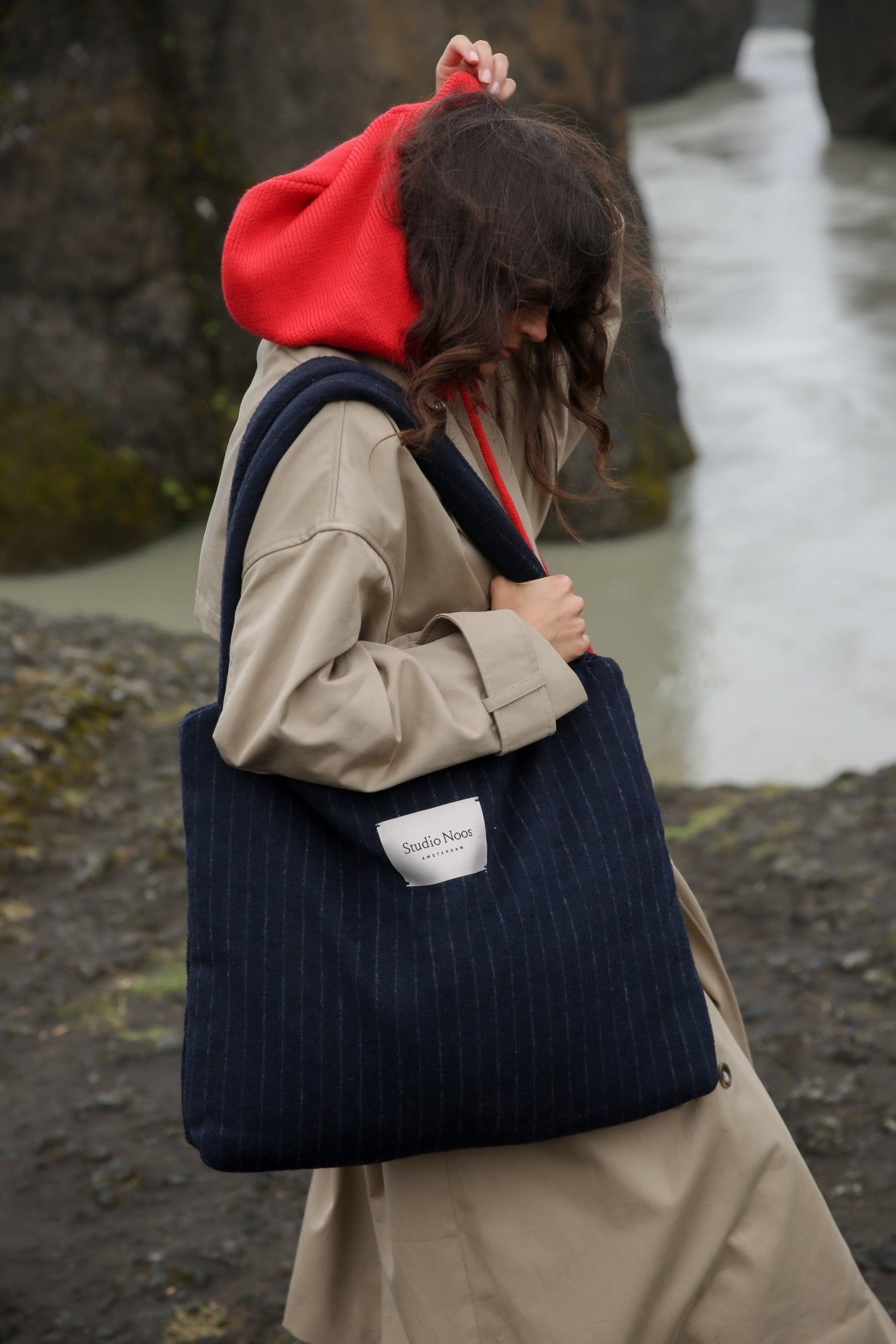 Studio Noos Flannel Chalkstripe Mom Bag Dunkelblau Shopper