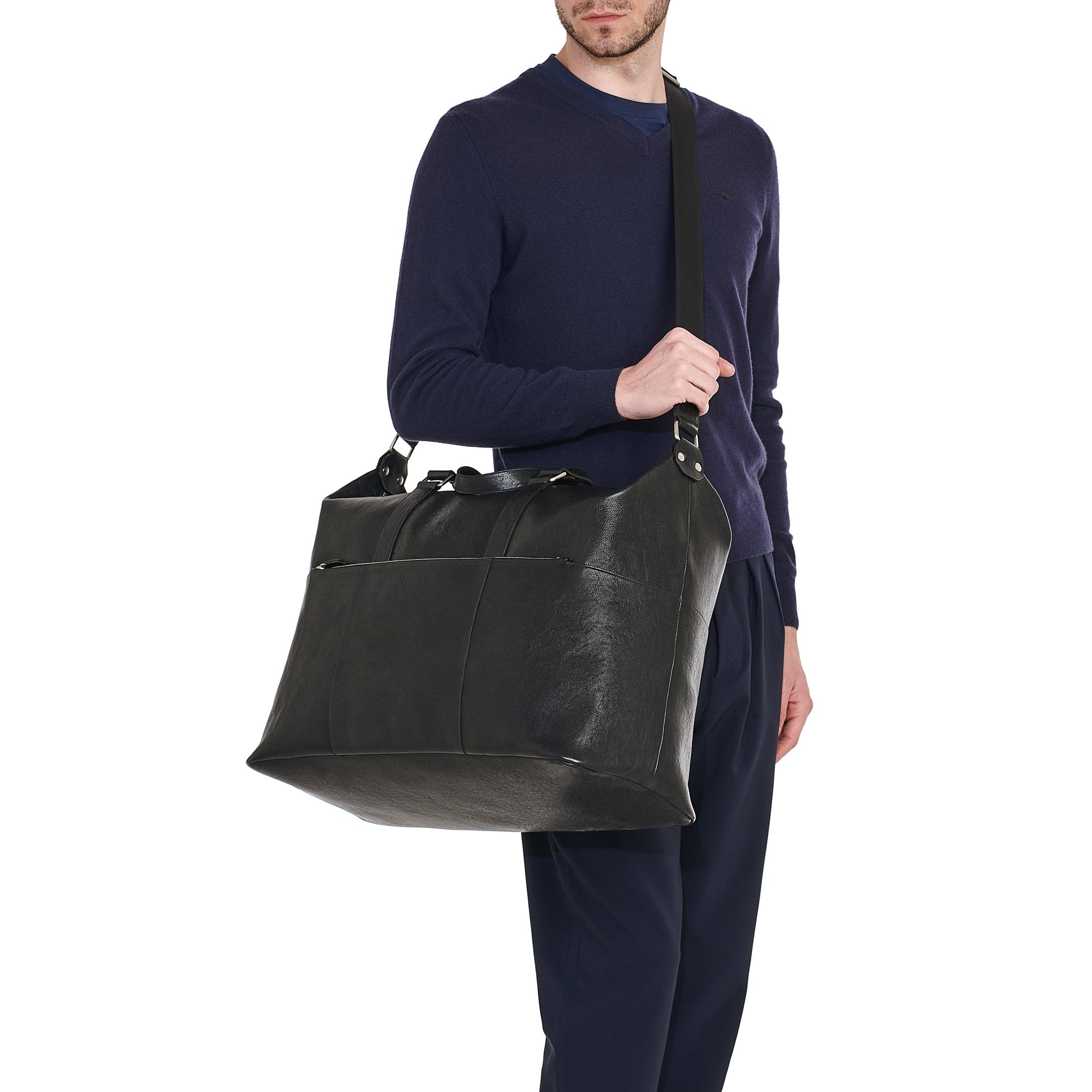 Il Bisonte Oriuolo Reisetasche Schwarz Vollleder