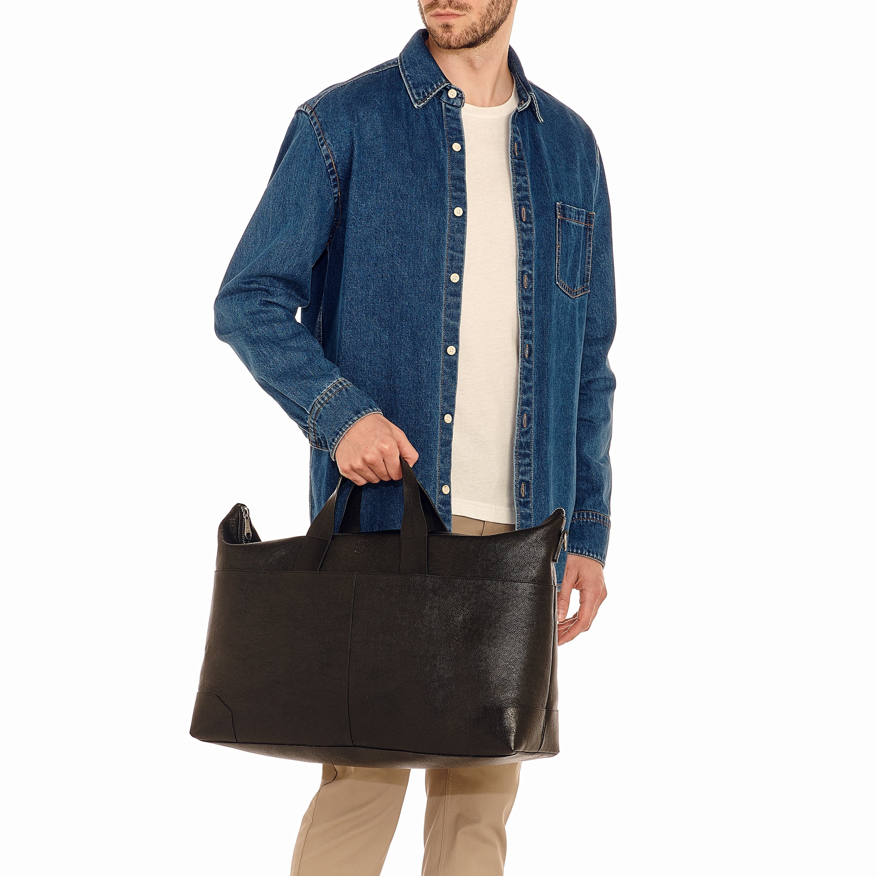 Il Bisonte Galileo Reisetasche Schwarz Vollleder