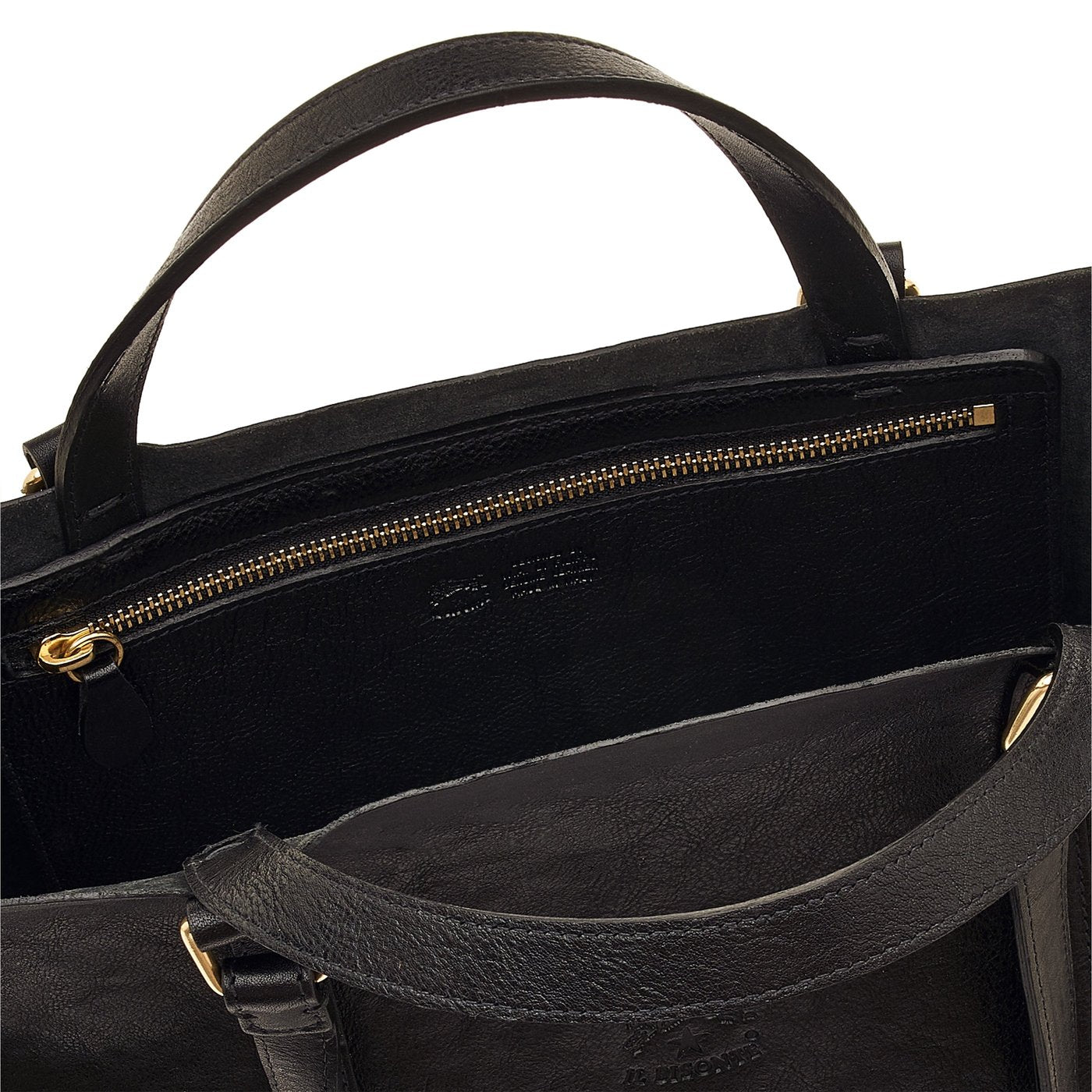 Il Bisonte Handtasche Rindsleder schwarz Vollleder