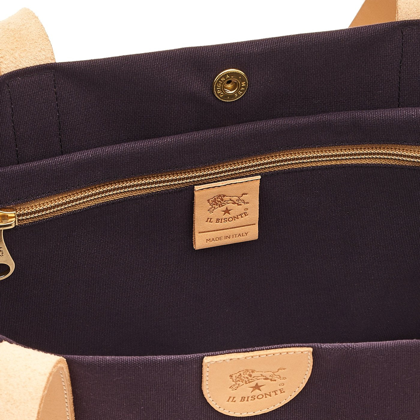 Il Bisonte Schultertasche Stoff Blau Natur Leder