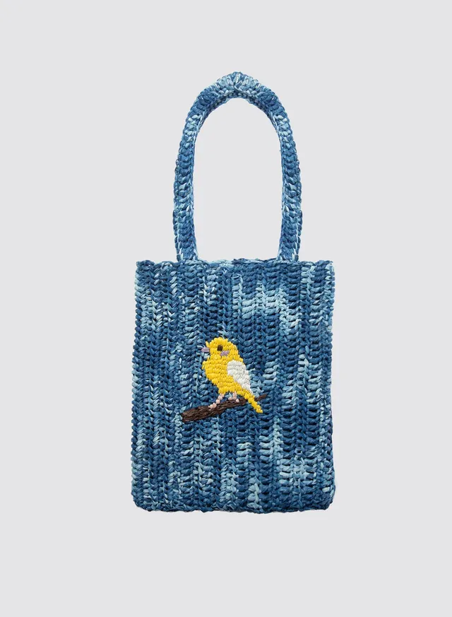 Maria la Rosa Little Bird Tote Jeansblau Raffia