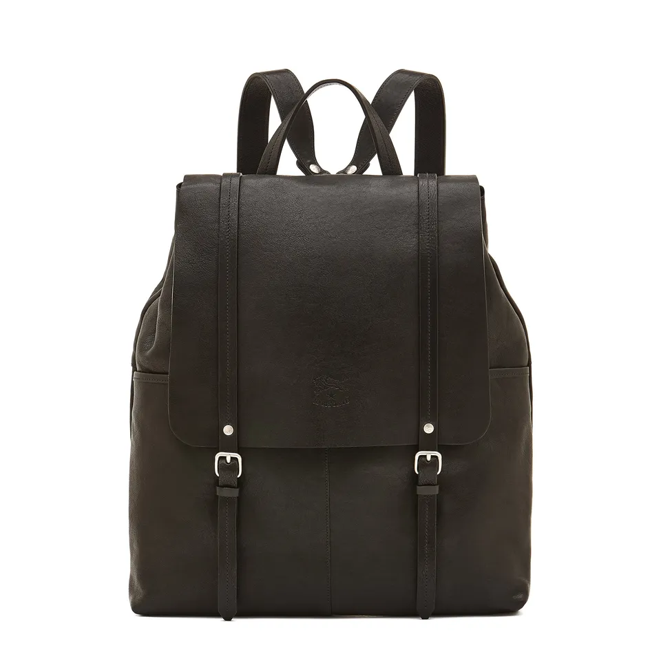 Il Bisonte Trappola Rucksack Schwarz Vollleder