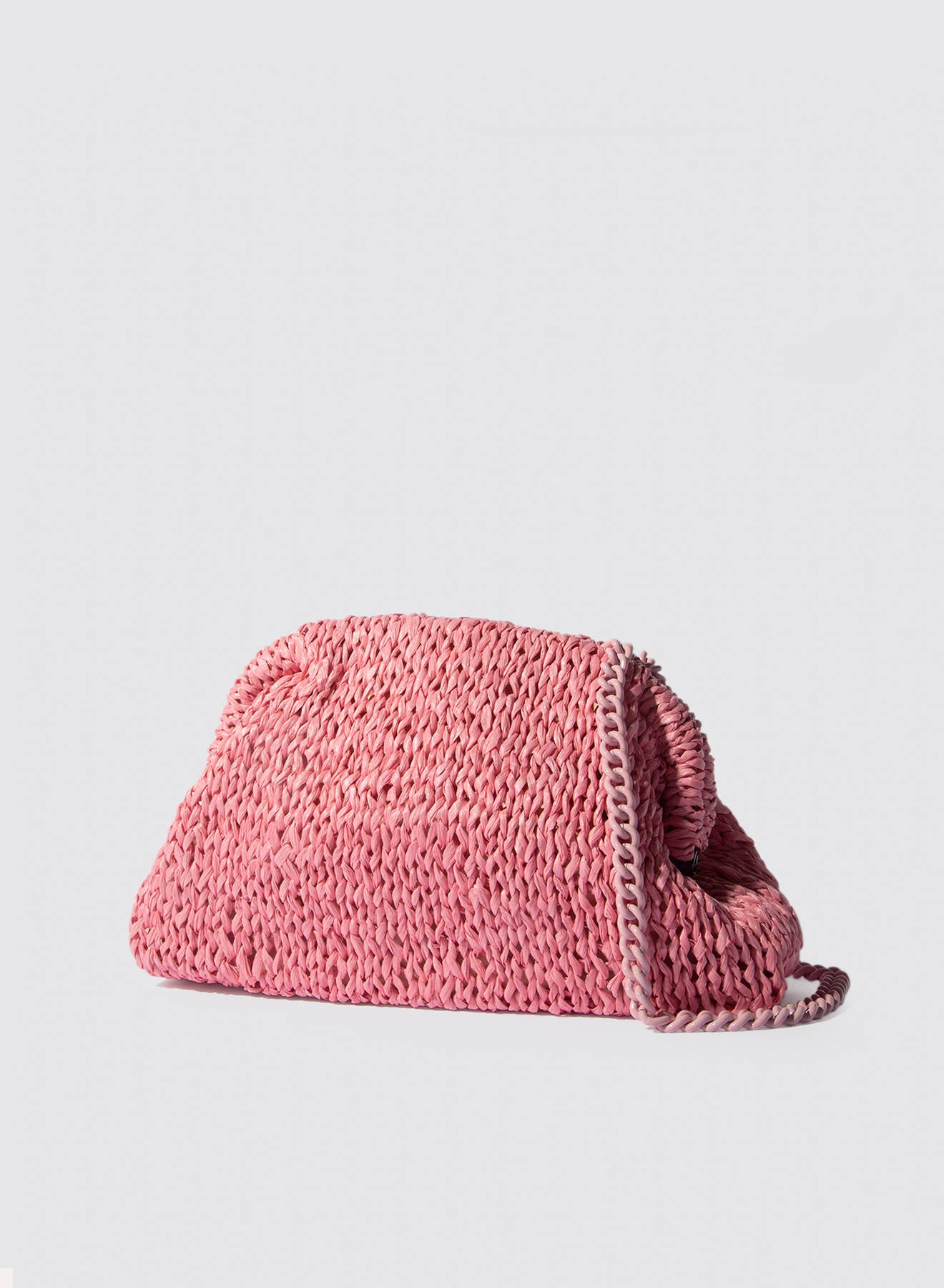 Maria la Rosa Tricot Raphia Clutch Pink 30 cm