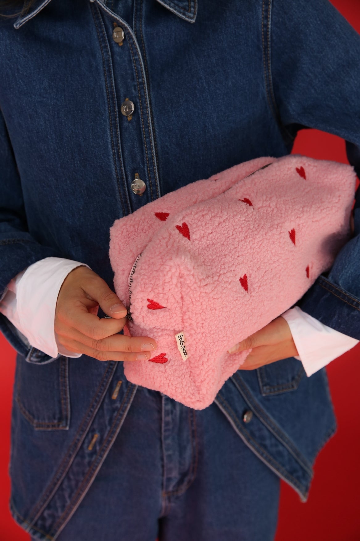 Studio Noos Teddy Toiletry Bag Kulturtasche Light Pink Hearts