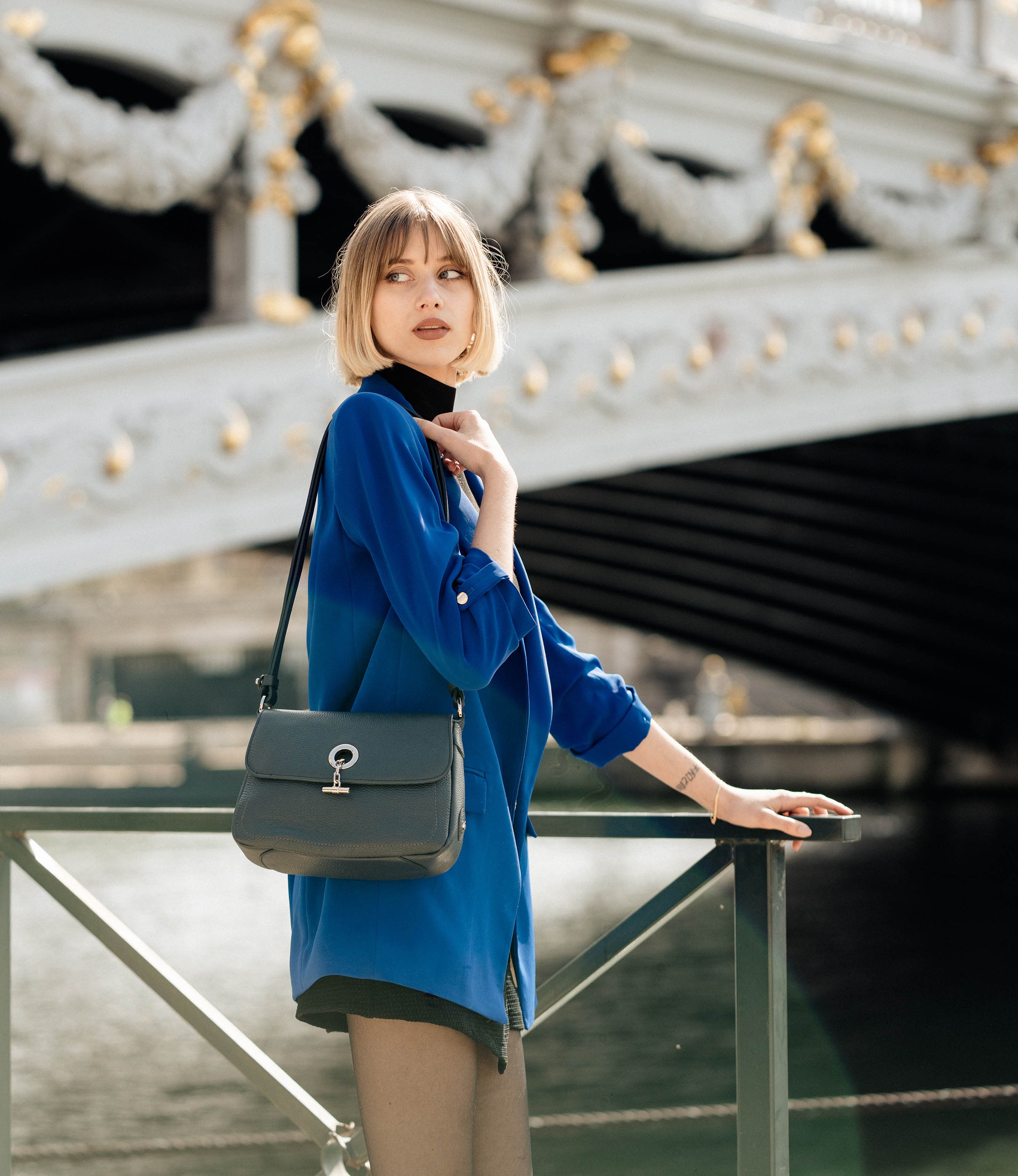 Lamarthe Paris Umhängetasche Navy Vollleder