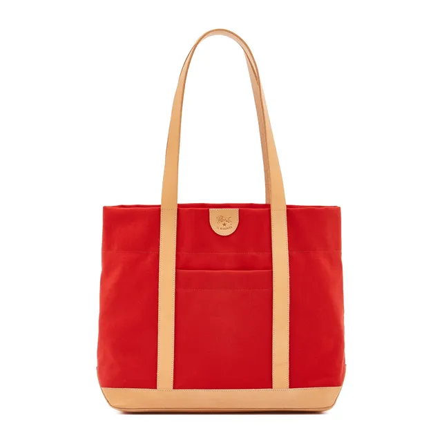 Il Bisonte Schultertasche Canvas rot-natur
