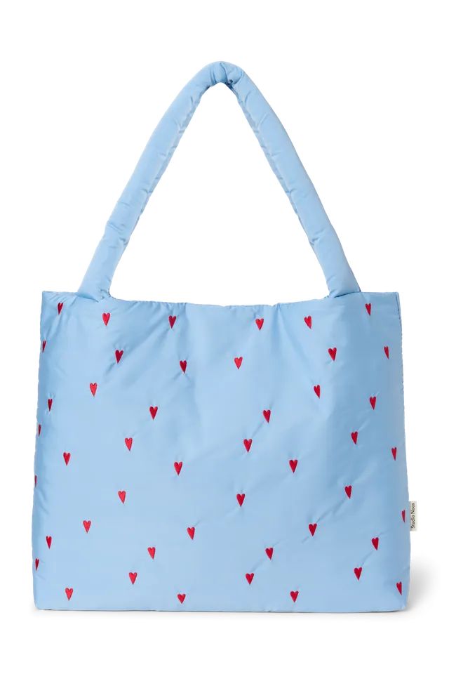 Studio Noos Puffy Mom Bag Shopper Light Blue Hearts