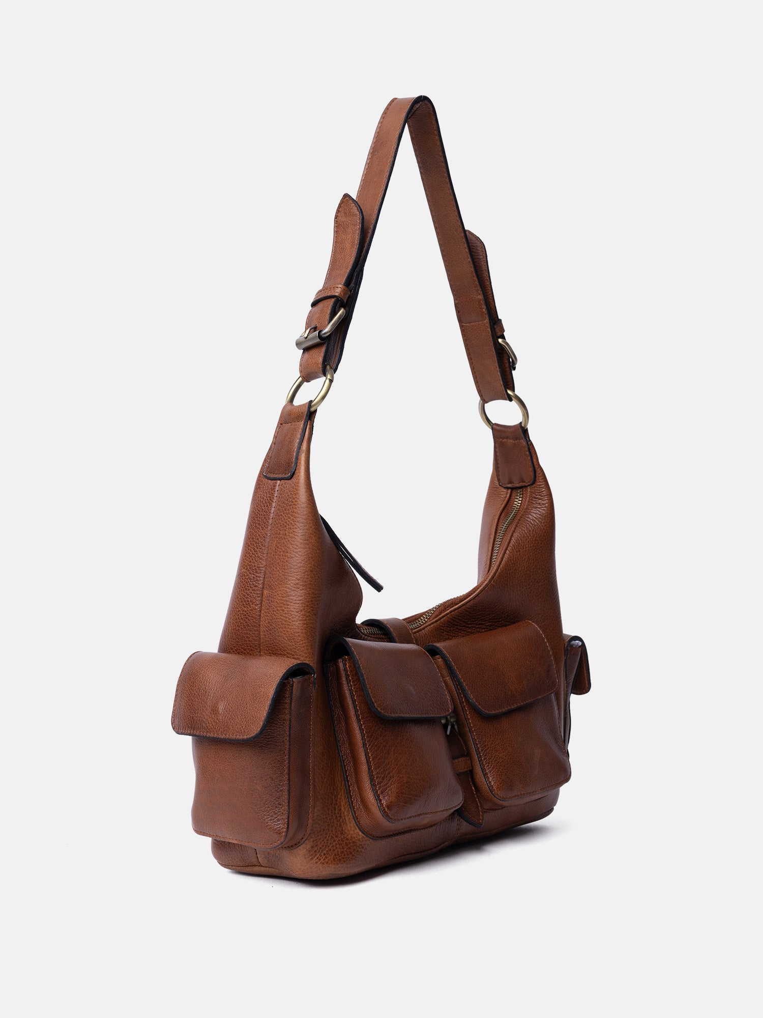 RE:DESIGNED Solvej Medium Schultertasche Walnut Vollleder
