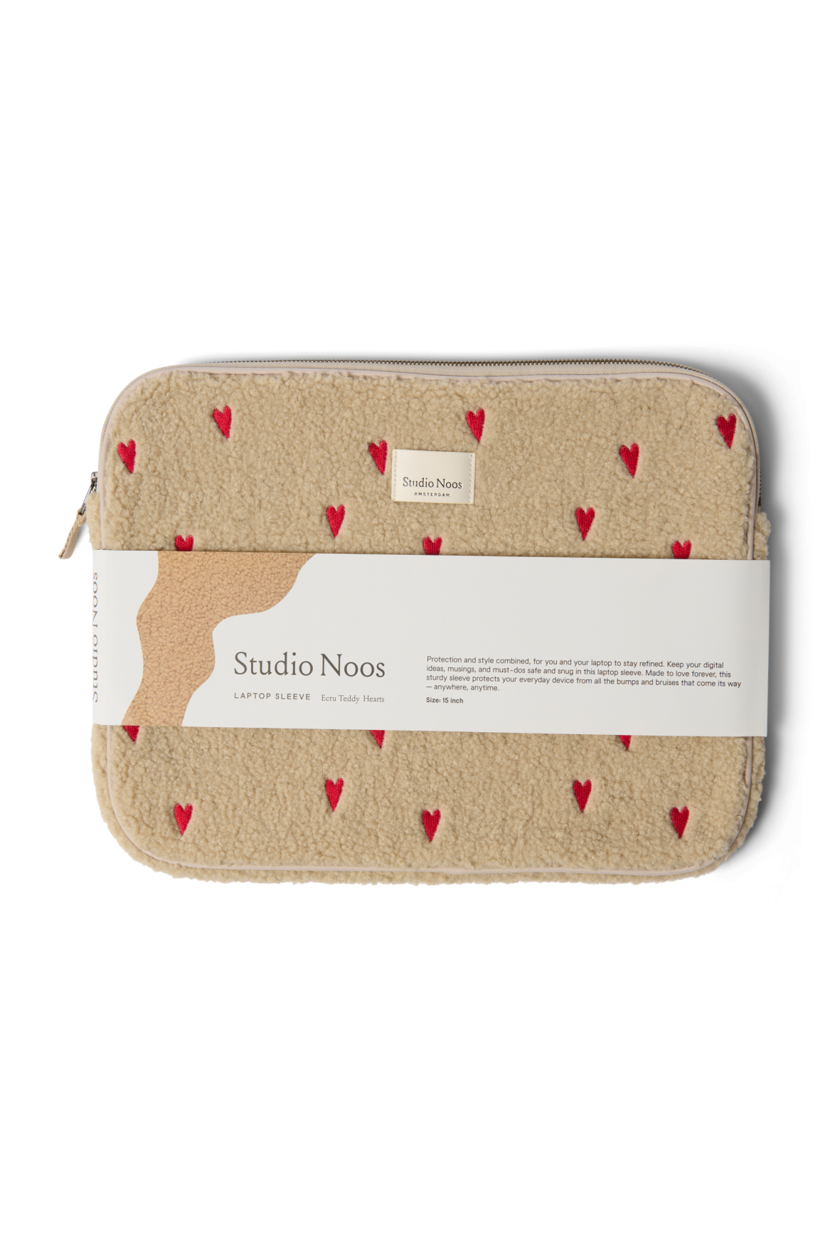 Studio Noos Teddy Laptop Sleeve 15 Zoll Hülle Ecru Hearts
