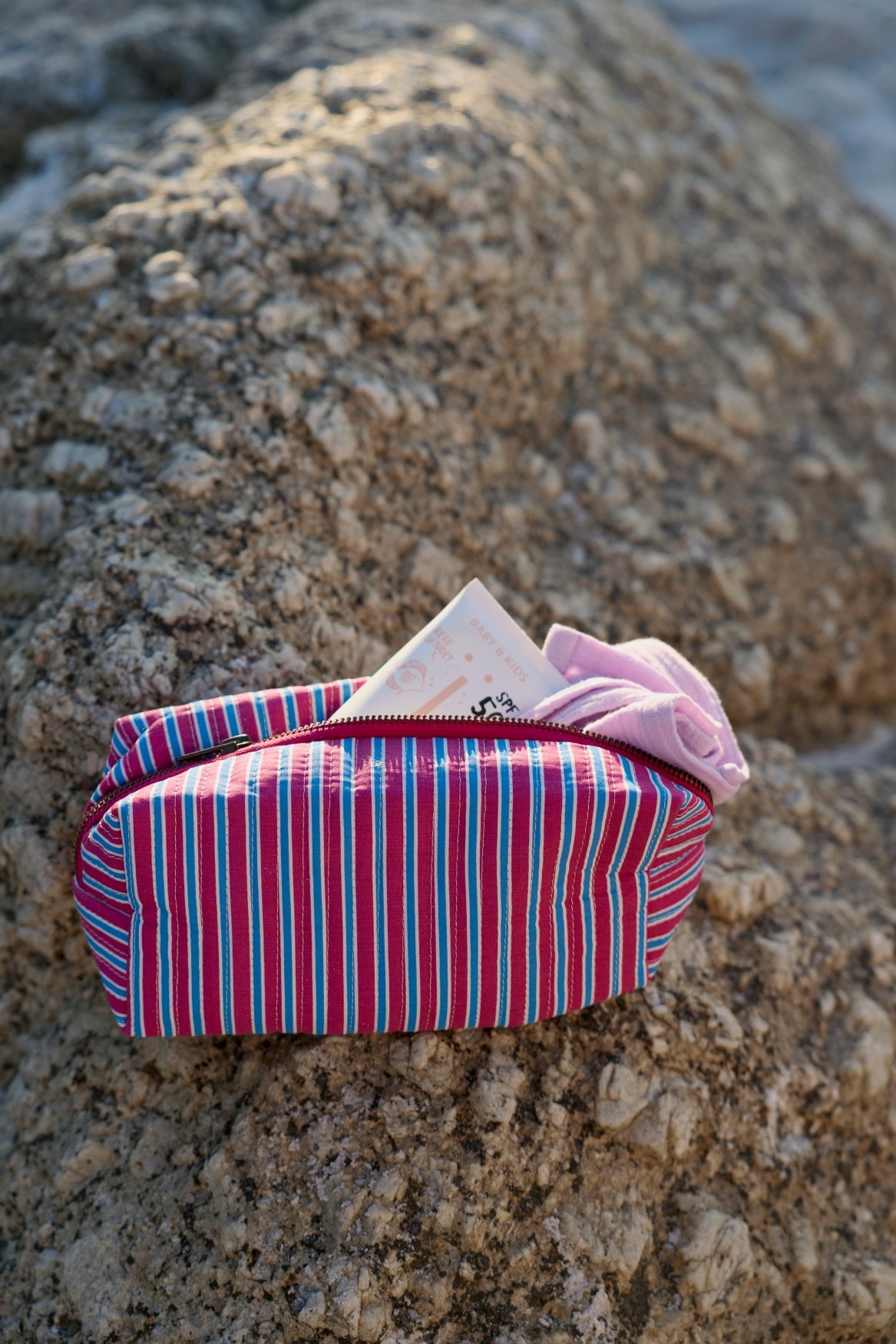 Studio Noos Poplin Striped Pouch Raspberry Kosmetiktasche