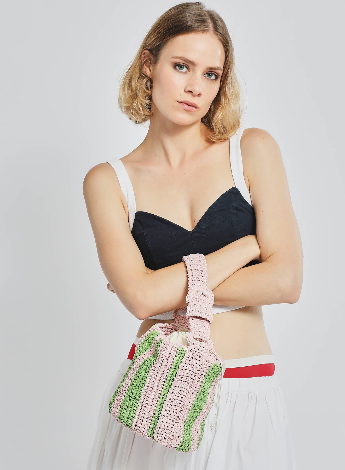 Maria la Rosa Cheyenne Mini Bucket Handtasche Gelb Raffia