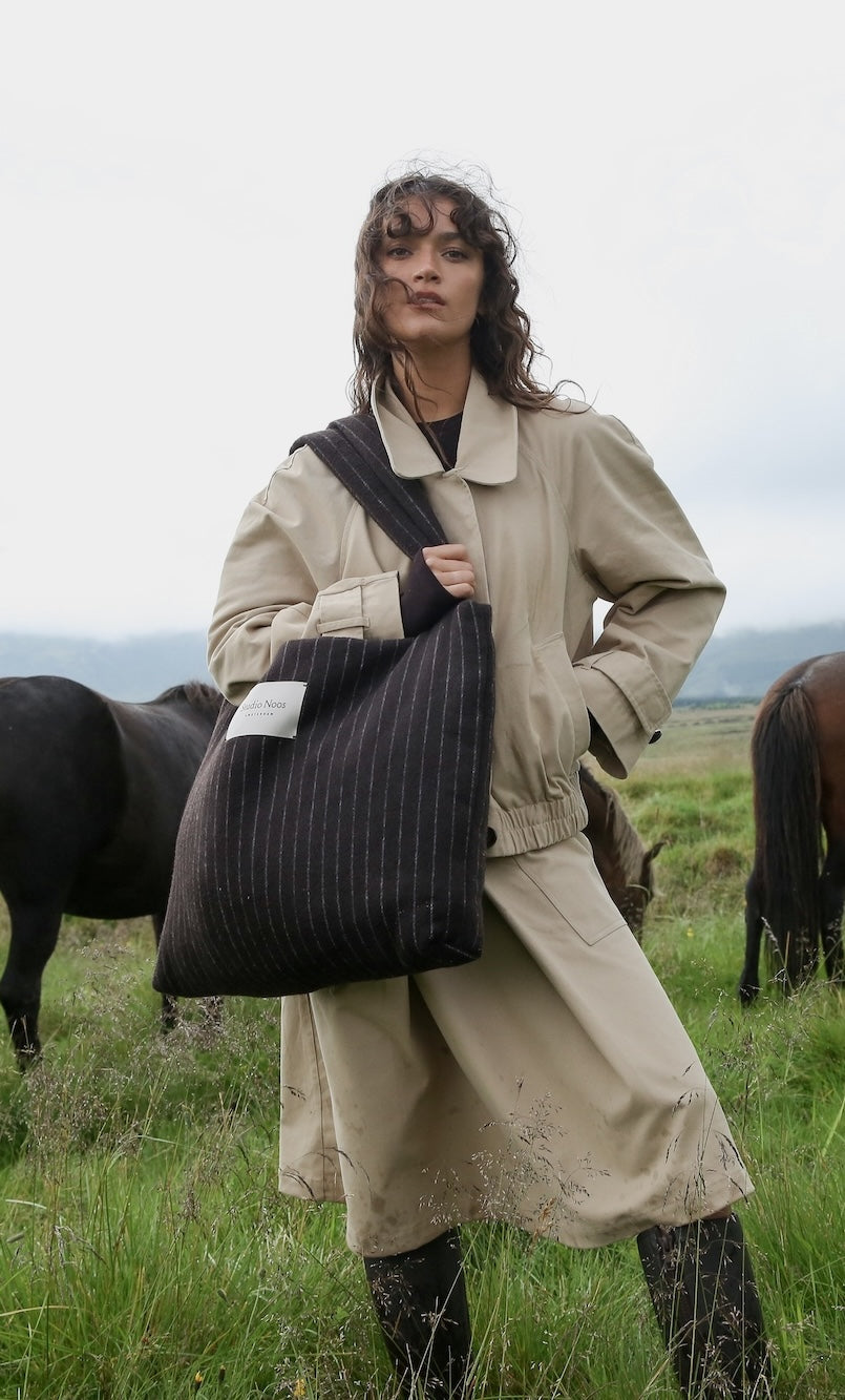 Studio Noos Flannel Chalkstripe Mom Bag Shopper Braun Flanell