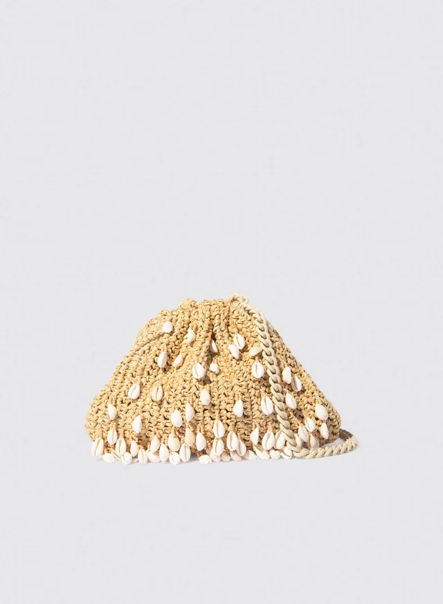 Maria la Rosa Shell Mini Clutch Natural Rafia-Crochet