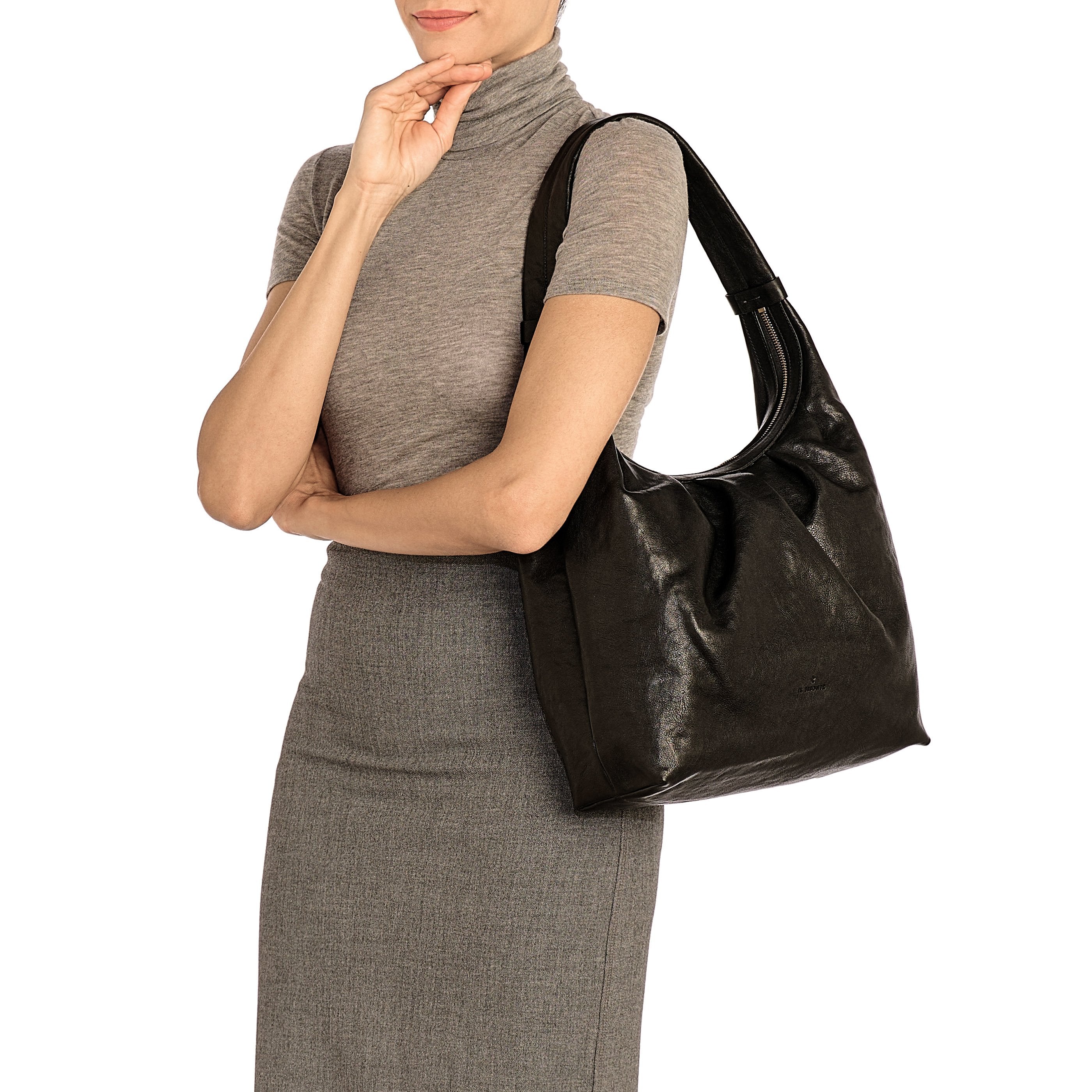 Il Bisonte Accademia Hobo schwarz Vintage-Vollleder