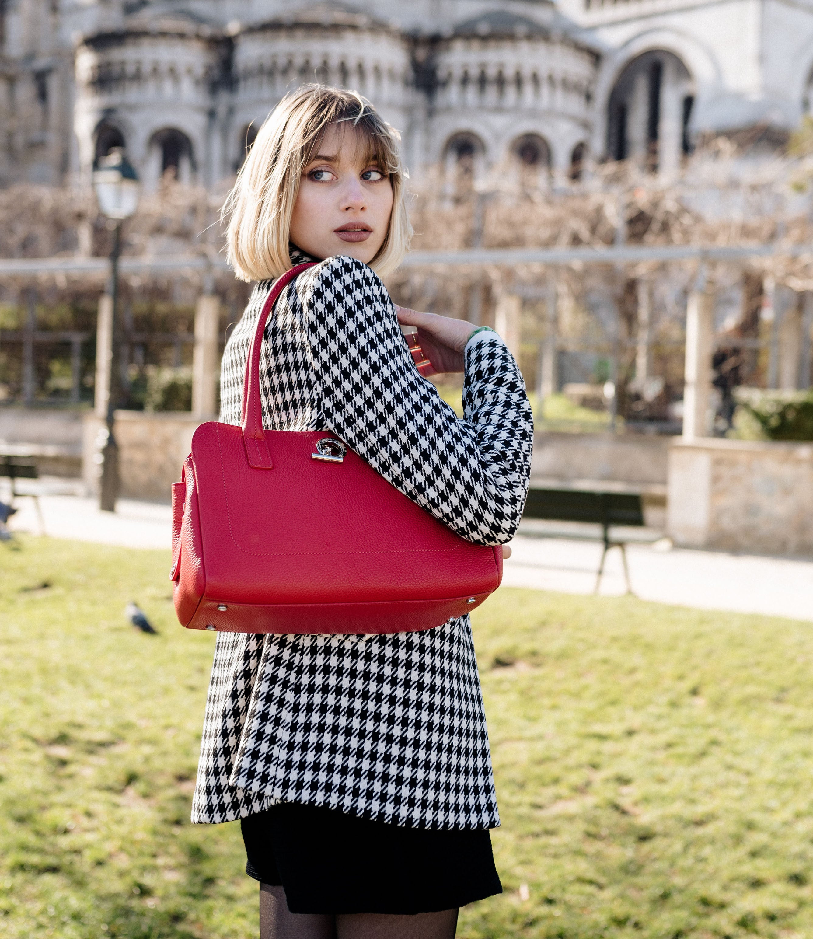 Lamarthe Paris Schultertasche Rot Vollleder 33 cm