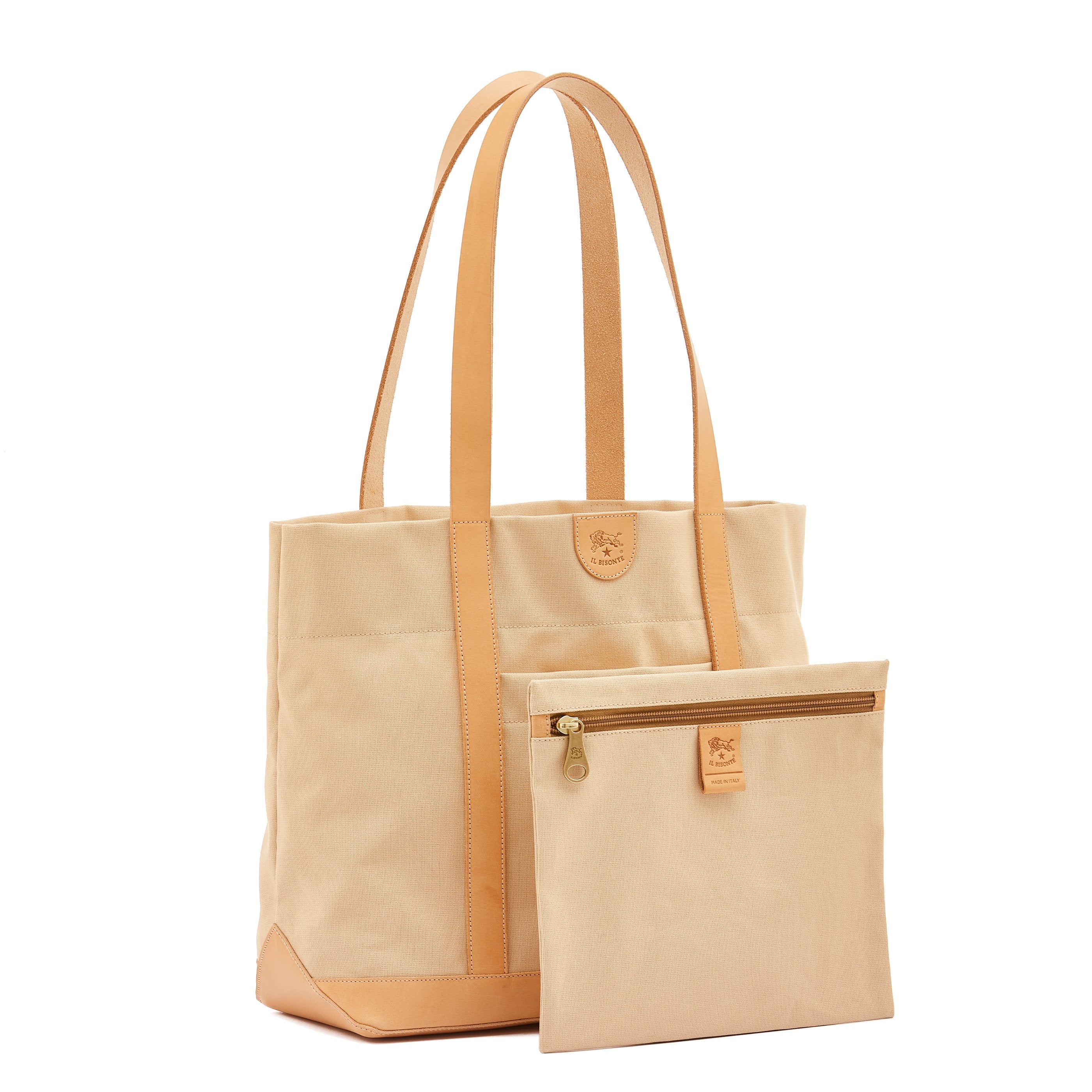 Il Bisonte Schultertasche naturale Canvas + Leder