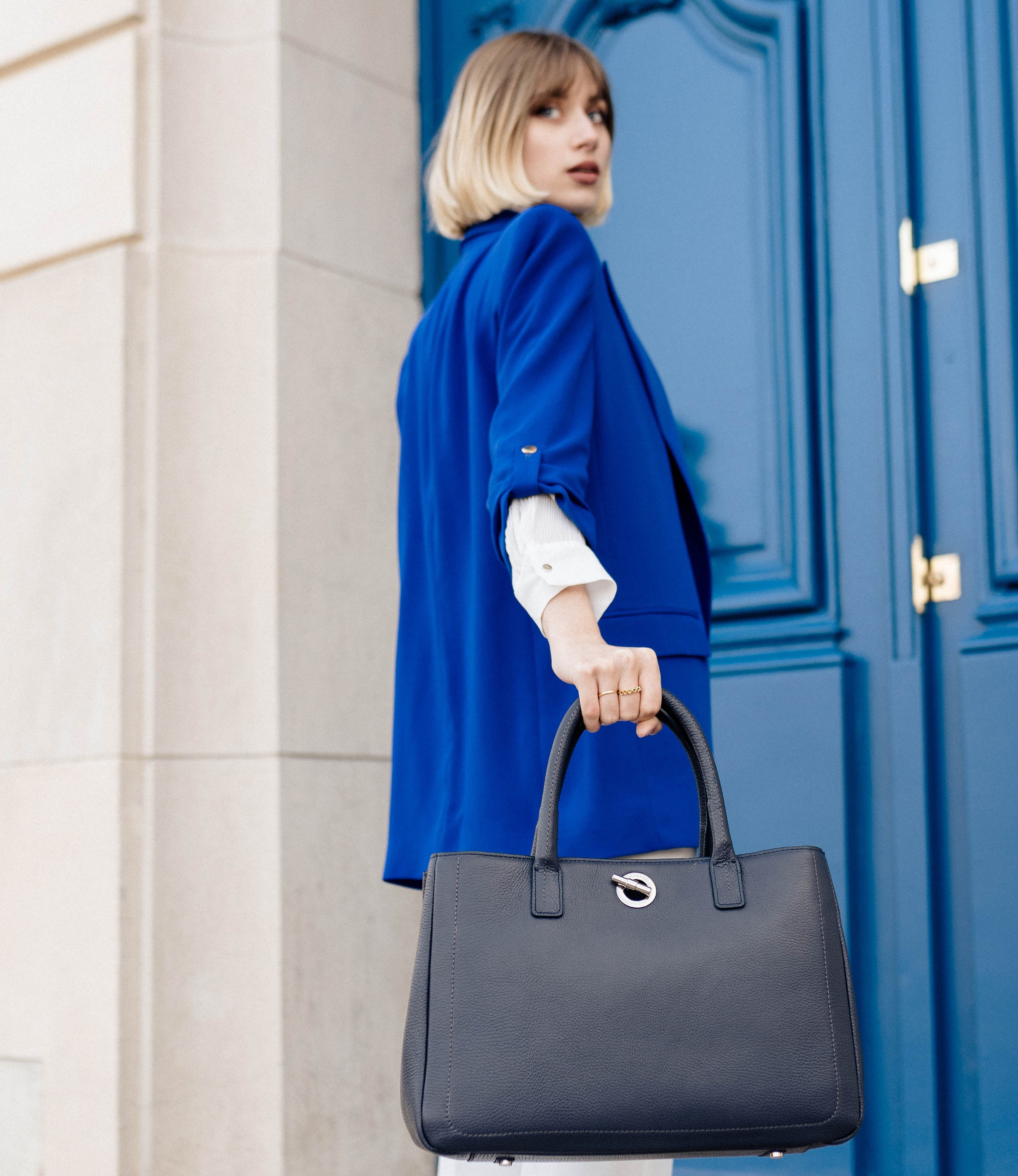 Lamarthe Paris Handtasche marineblau Vollleder