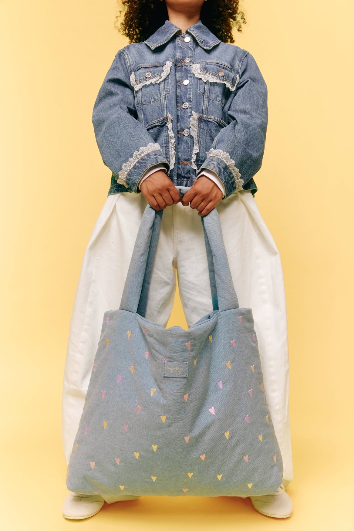 Studio Noos Denim Mom Bag Tasche Light Blue Hearts Jeans