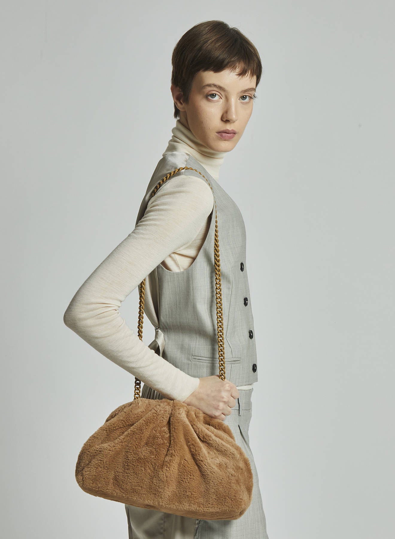 Maria la Rosa Nita Game Bag Clutch Nude 30cm