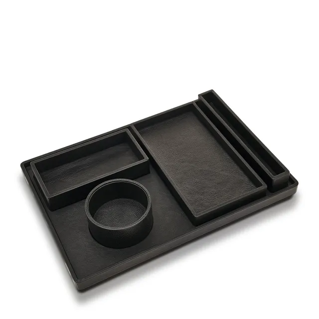 Il Bisonte Home Canteen Tray Tablett Schwarz Leder Holz