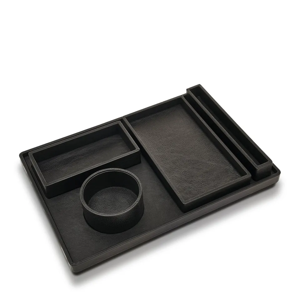 Il Bisonte Home Canteen Tray Tablett Schwarz Leder Holz