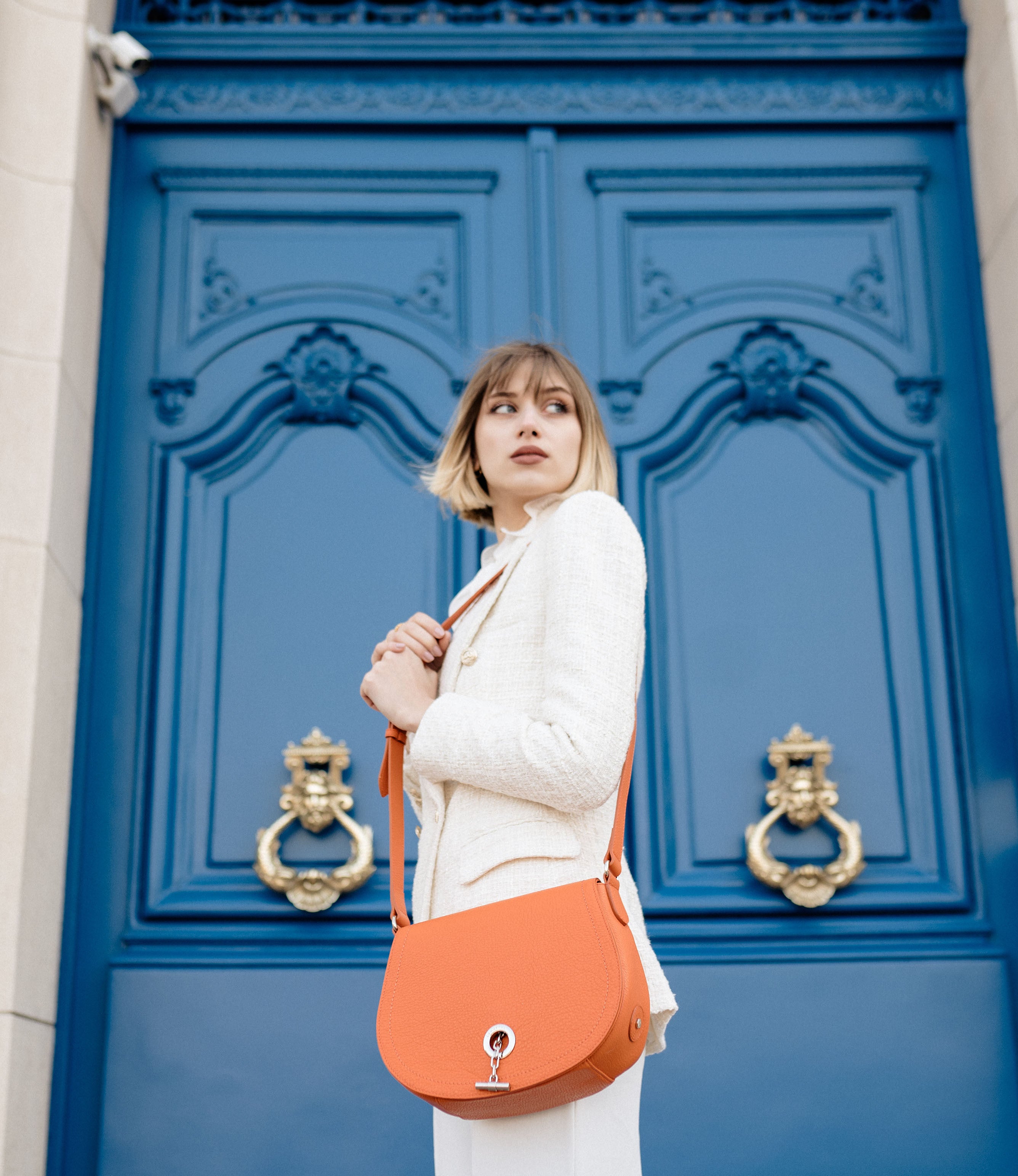 Lamarthe Paris Umhängetasche Vollleder Orange 26 cm