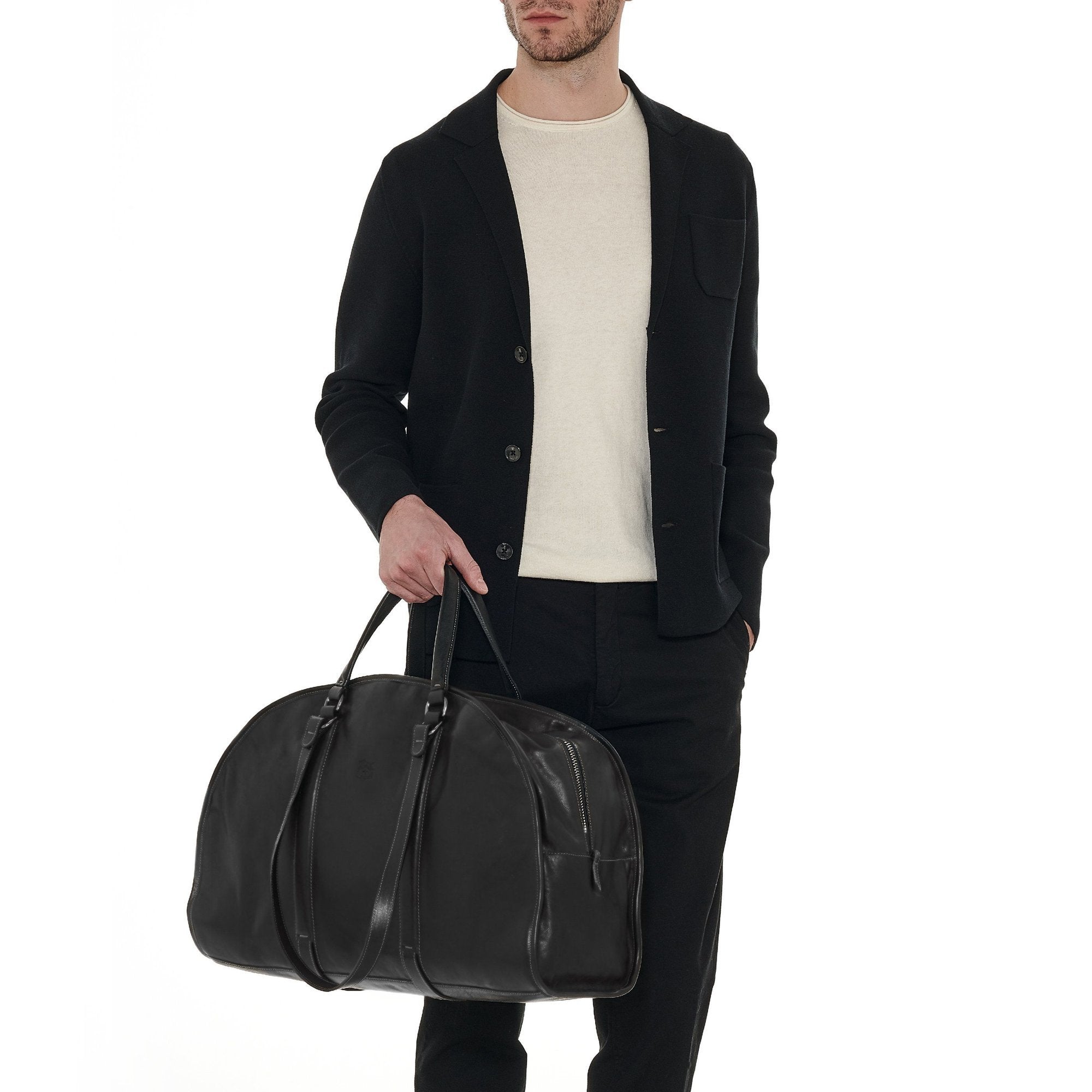 Il Bisonte Frame Reisetasche Schwarz Vollleder Weekender