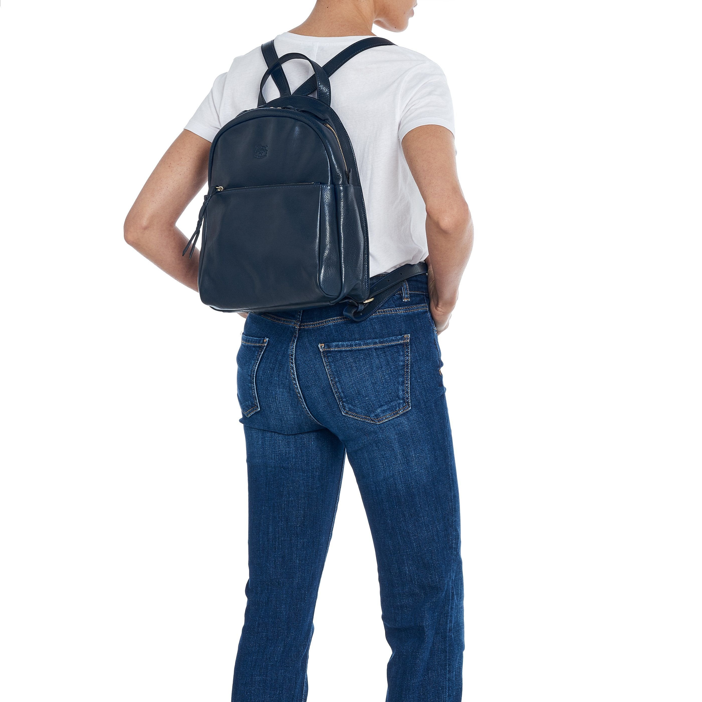 Il Bisonte Lungarno Rucksack Blau Damen Vollleder