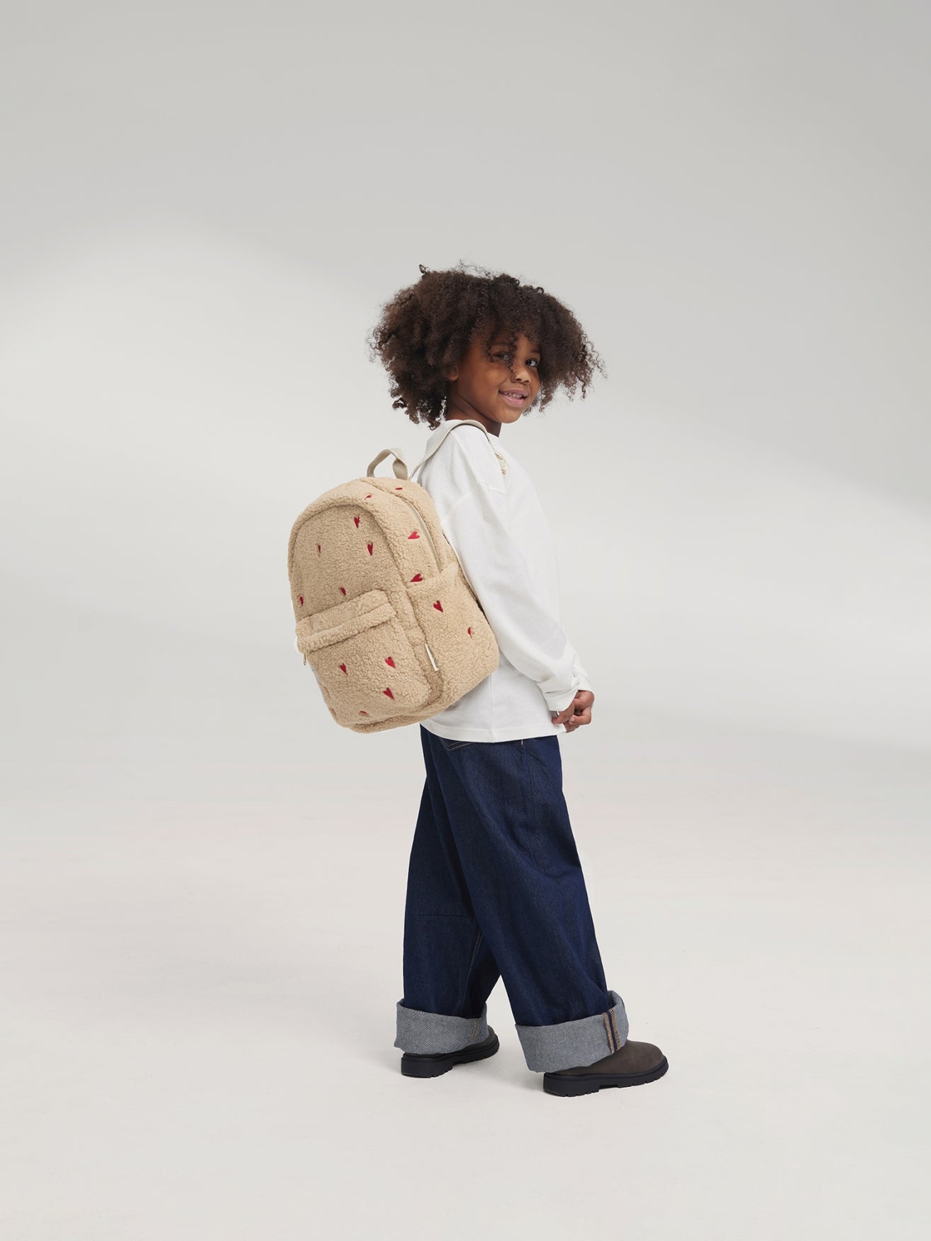 Studio Noos Teddy Midi Rucksack Ecru Hearts Kinder 6+