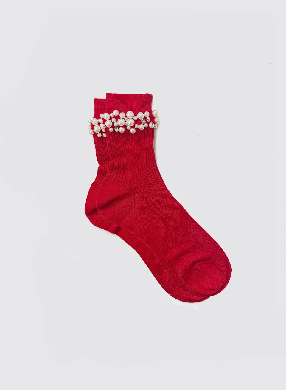 Maria la Rosa English Pearls Socken Rot Kaschmir