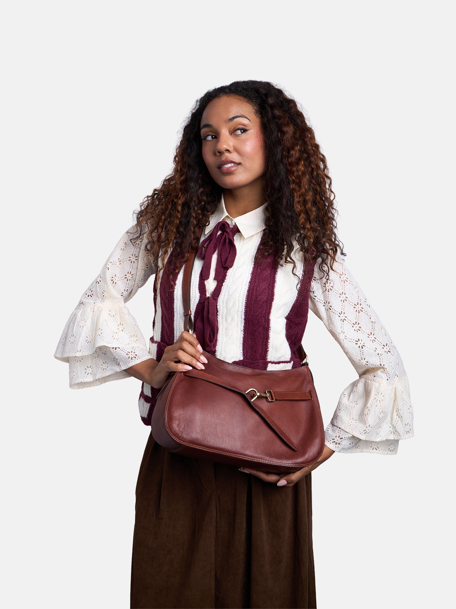 RE:DESIGNED Sif Big Umhängetasche Cognac Vollleder
