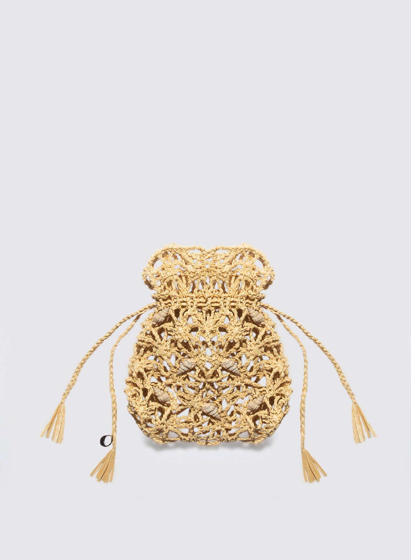 Maria la Rosa Raphia Trap Shell Beutel Natural Häkel