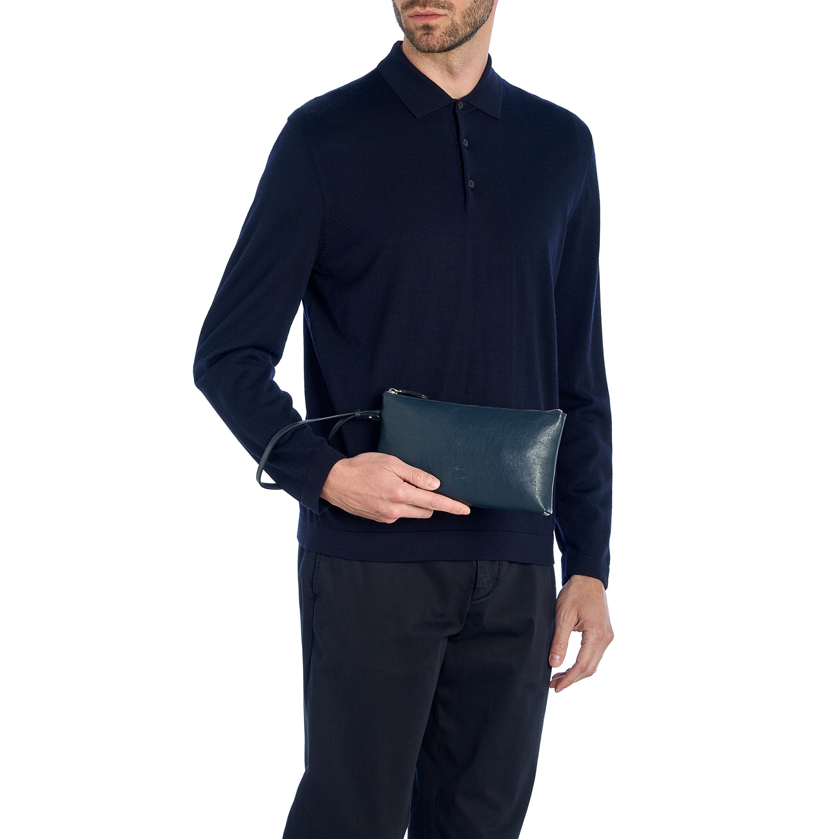 Il Bisonte Oriuolo Clutch Mitternachtsblau Vollleder