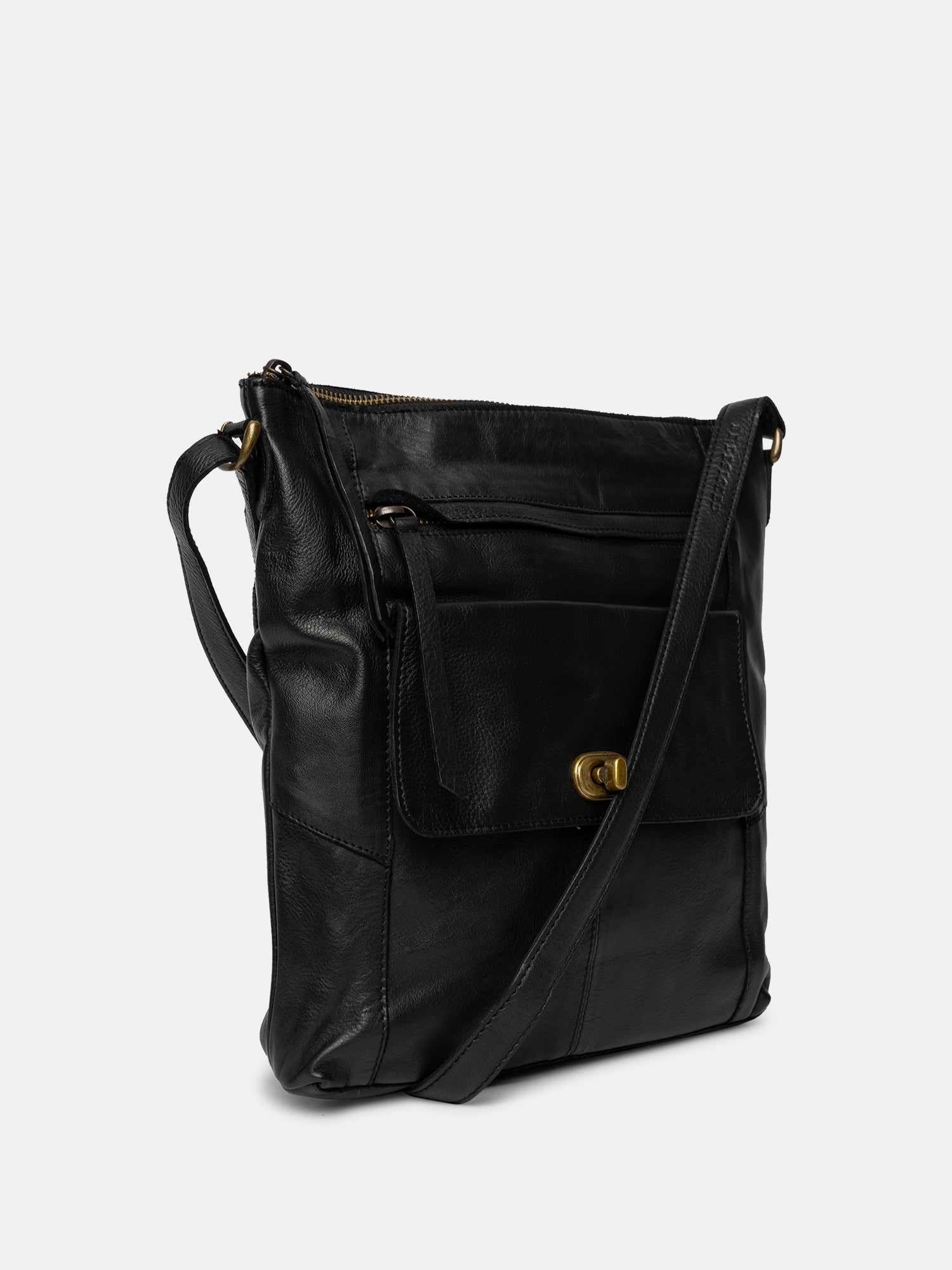 RE:DESIGNED Leknes Urban Umhängetasche Schwarz Vollleder