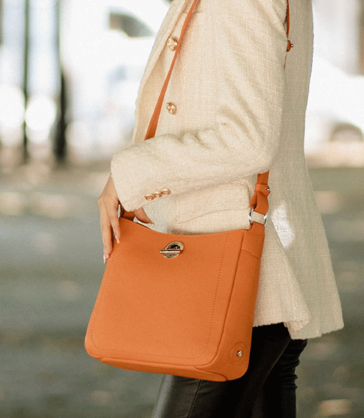Lamarthe Paris Umhängetasche Orange Vollleder