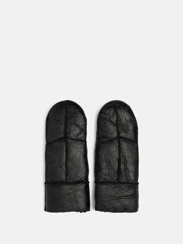 RE:DESIGNED Henny Fäustlinge Schwarz Lammfell Leder