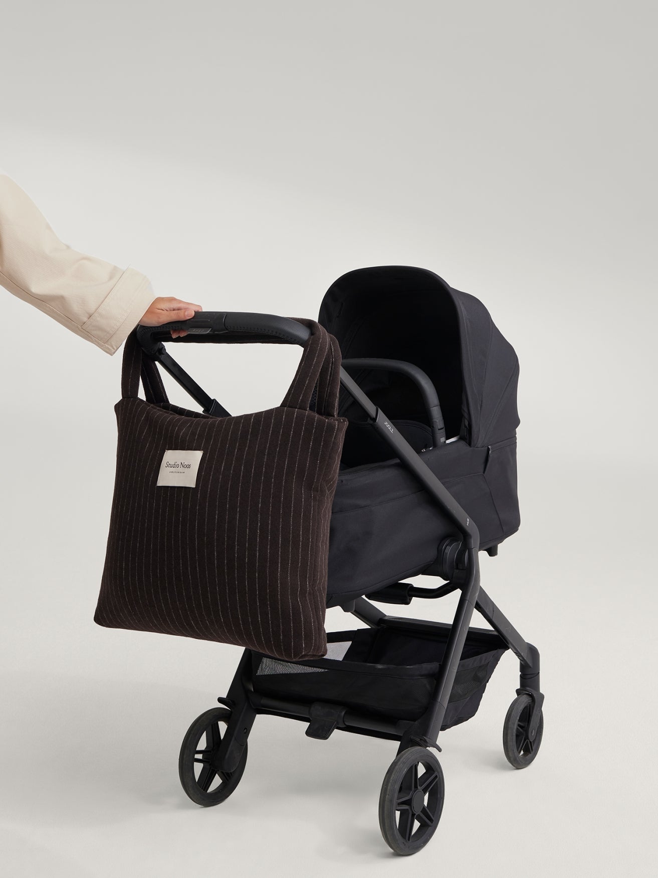 Studio Noos Flannel Chalkstripe Mom Bag Shopper Braun Flanell