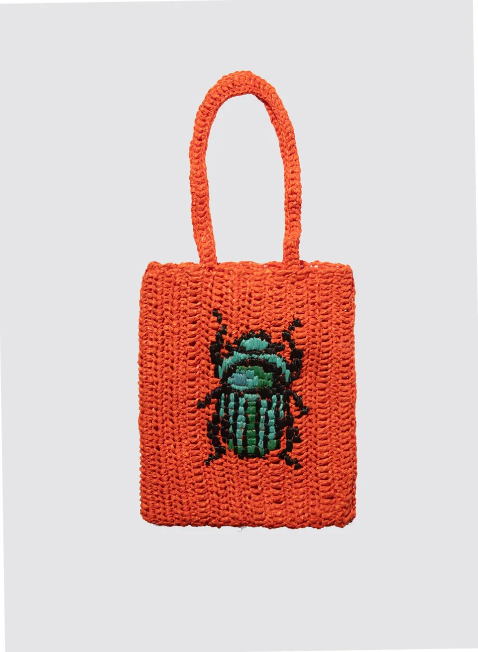 Maria la Rosa Scarabeo Tote Orange Rafia Crochet