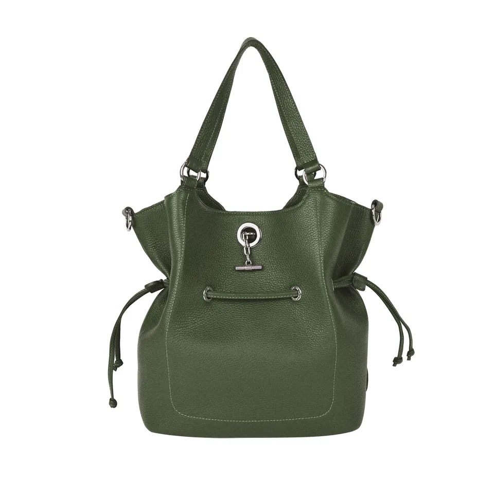Lamarthe Paris Schultertasche M Vollleder Khaki Grün